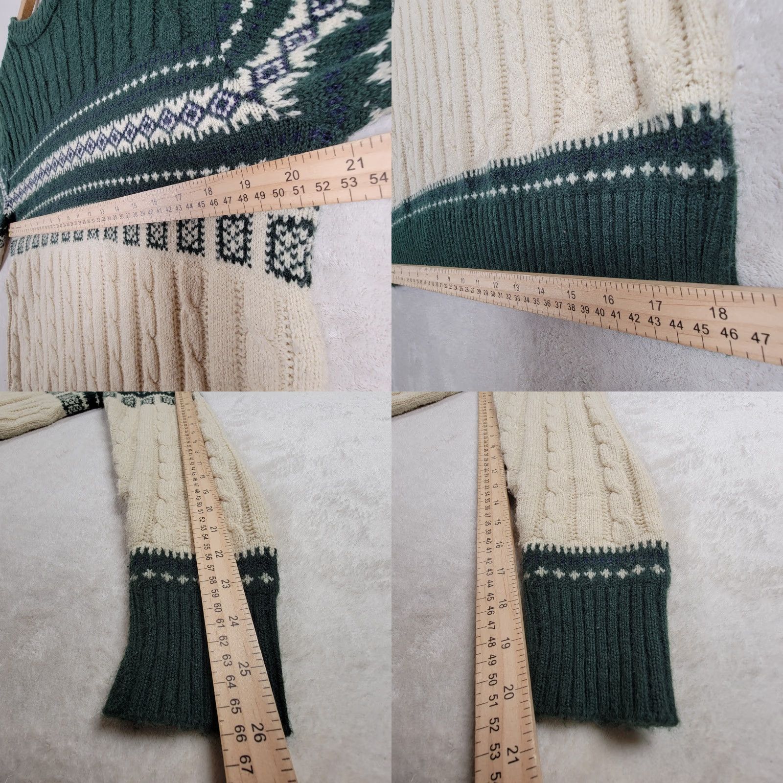 Vintage VINTAGE Beige Geometric Ivory Green Pullover Sweater Mens Medium 1980s Acrylic Size US M / EU 48-50 / 2 - 8 Thumbnail