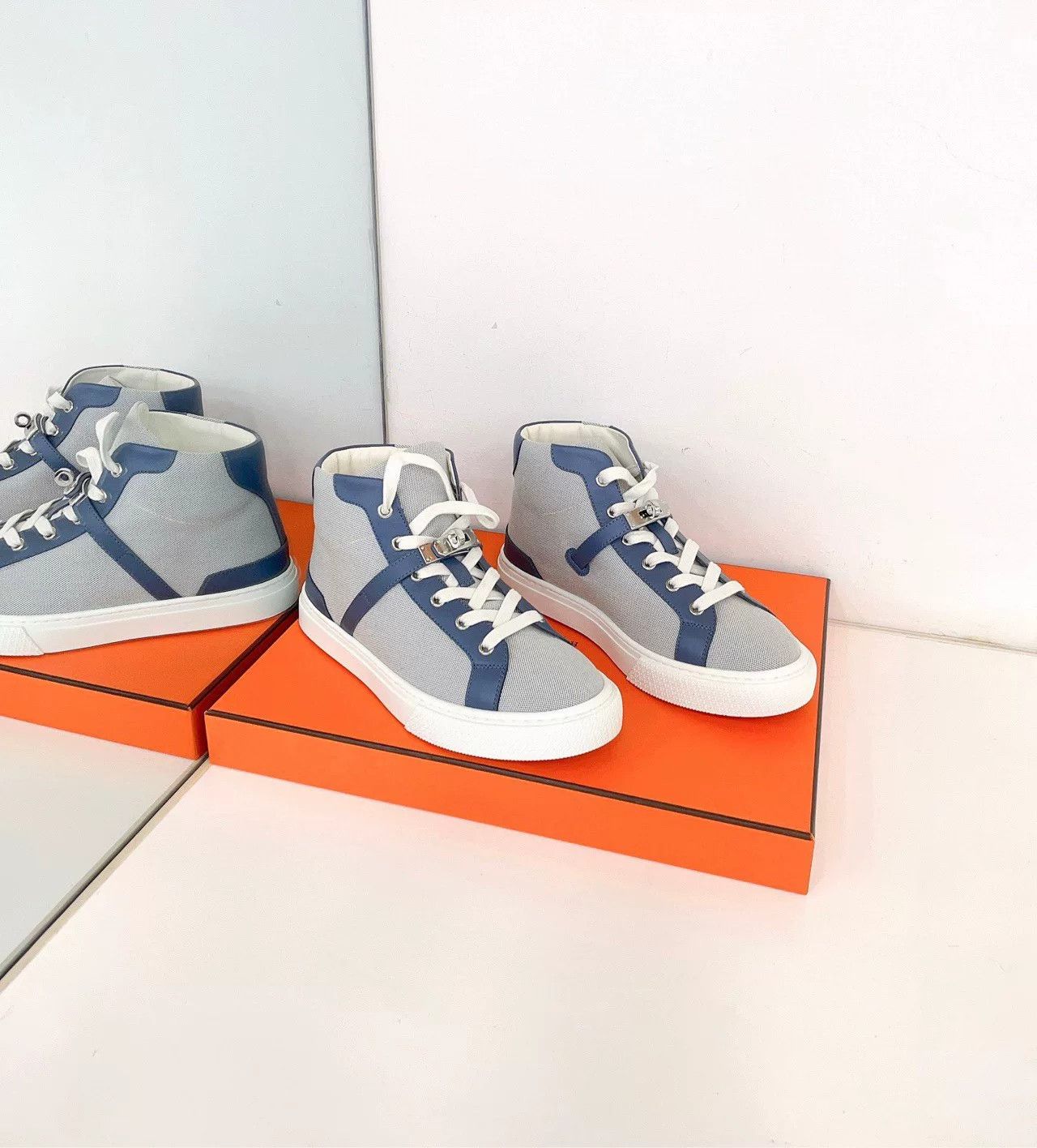 Hermes Hermes Blue Logo High-Top Lace-Up Sneakers Size US 7.5 / IT 37.5 - 1 Thumbnail