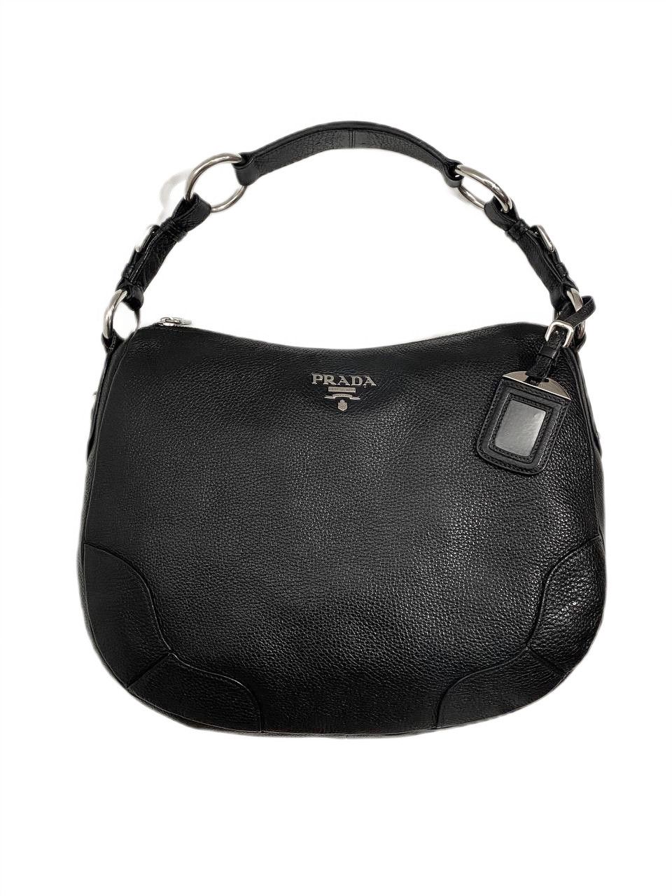 Prada Prada Logo Black Leather Vitello Daino Hobo Shoulder Bag Size ONE SIZE - 1 Thumbnail