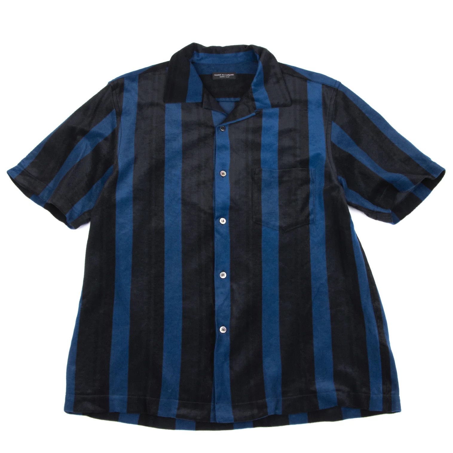 Comme des Garcons Homme Plus Nylon Pile Stripe Open Collar Short Sleeve Shirt Blue Black Size US M / EU 48-50 / 2 - 1 Thumbnail