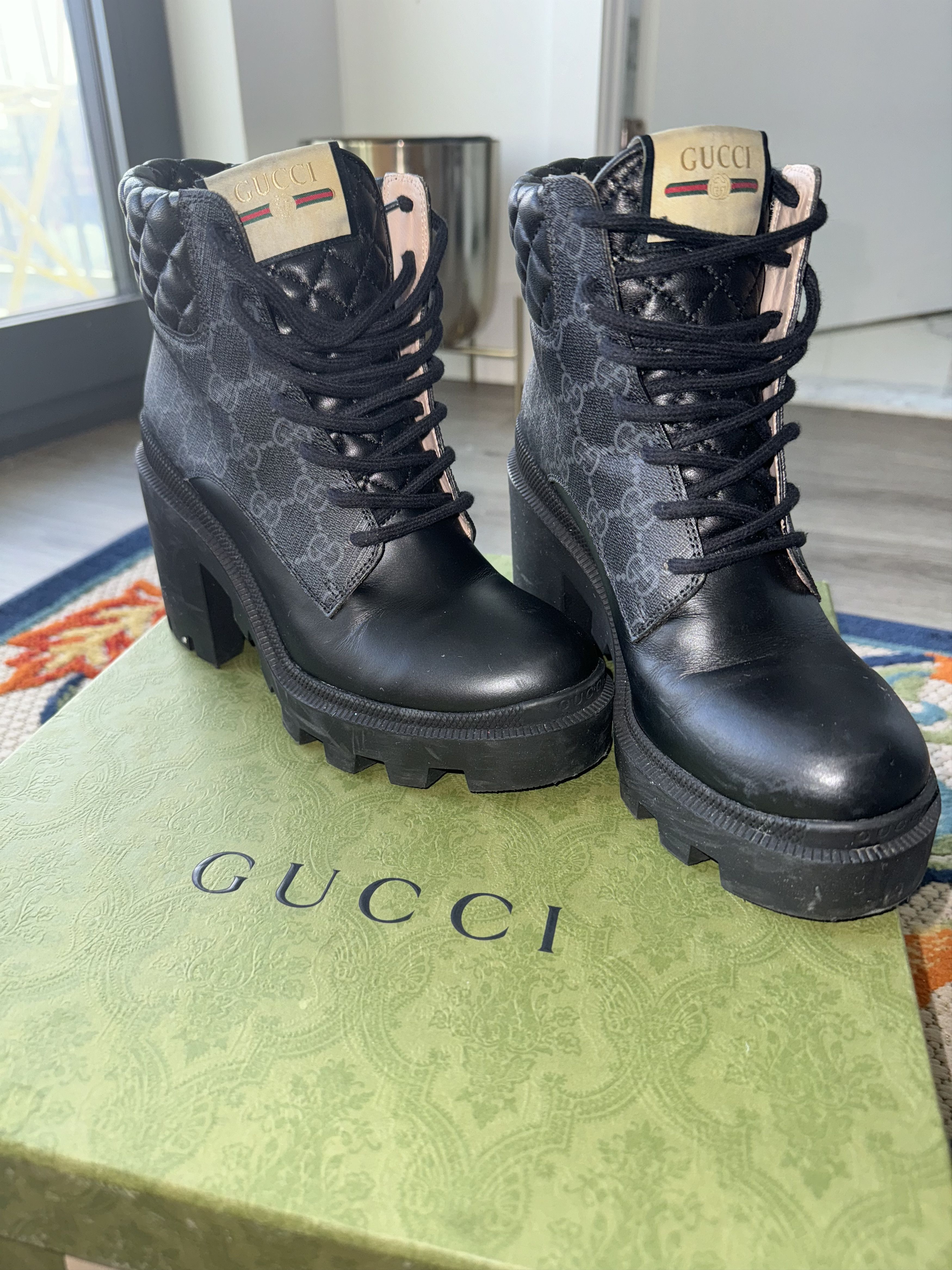 Gucci Apollo Calfskin GG Supreme Nappa Samoa Quilted Lace Up Size US 6 / IT 36 - 3 Thumbnail