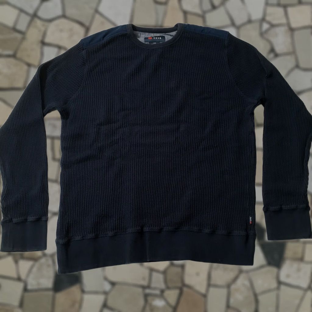 Vintage COVA Sweatshirt Mens L Navy Waffle Knit Pullover Crewneck Thermal Logo Heavyweight Classic Regular Knit Size US L / EU 52-54 / 3 - 1 Thumbnail