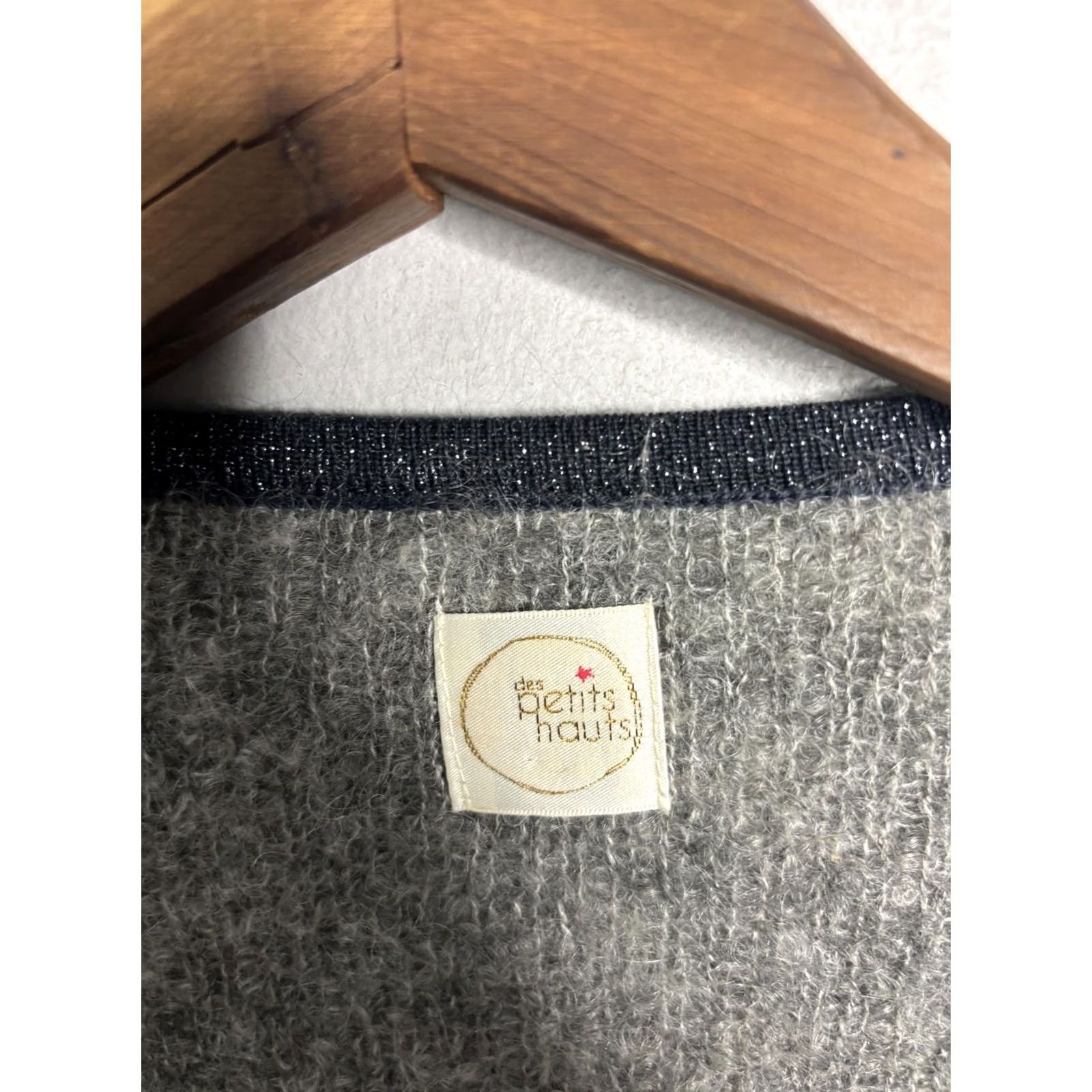 Vintage Des Petits Hauts Sweater Womens Large Gray Open Front Kid Mohair Wool Blend Cozy Size L / US 10 / IT 46 - 4 Thumbnail