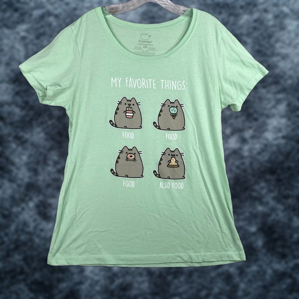 Vintage Pusheen Womens Tee Shirt 2XL Green Graphic Lightweight Short Sleeve Crew Neck T-Shirt Cat Logo Casual Size XXL / US 16-18 / IT 52-54 - 1 Thumbnail