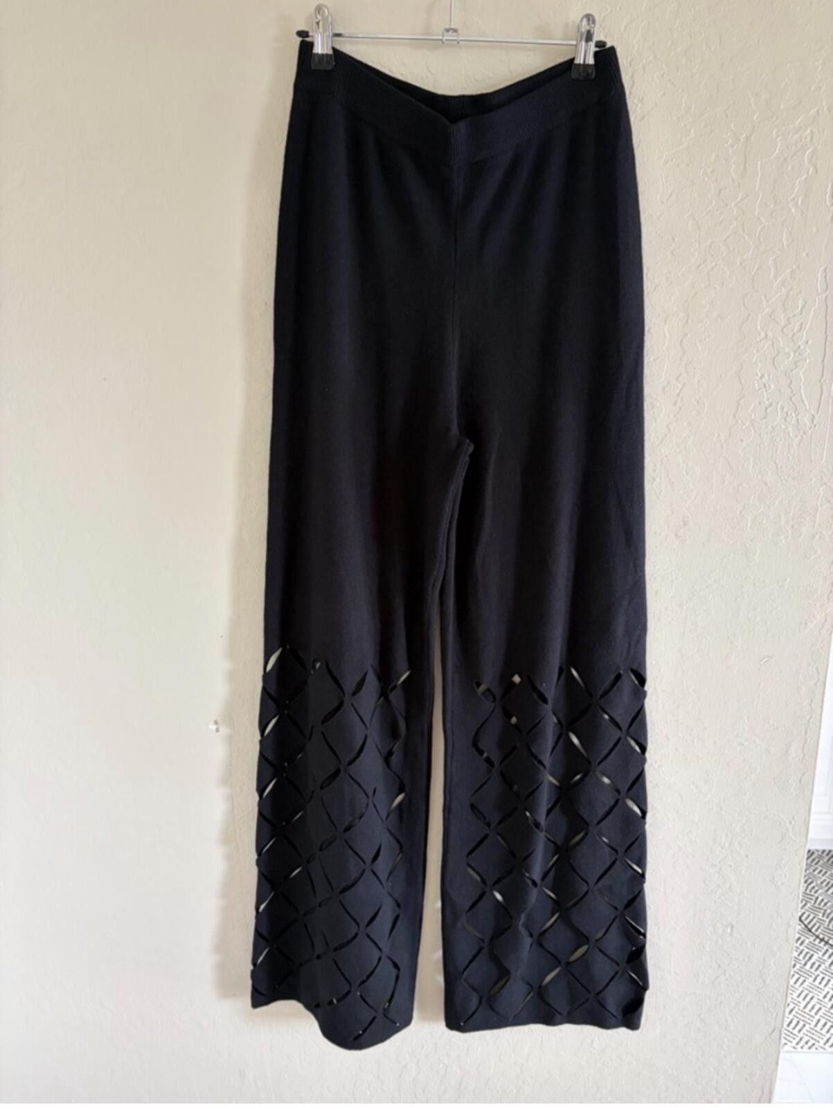 Vivienne Westwood Vici Black Wide-Leg Knit Pants with Lattice Cutouts Size 32" / US 10 / IT 46 - 1 Thumbnail