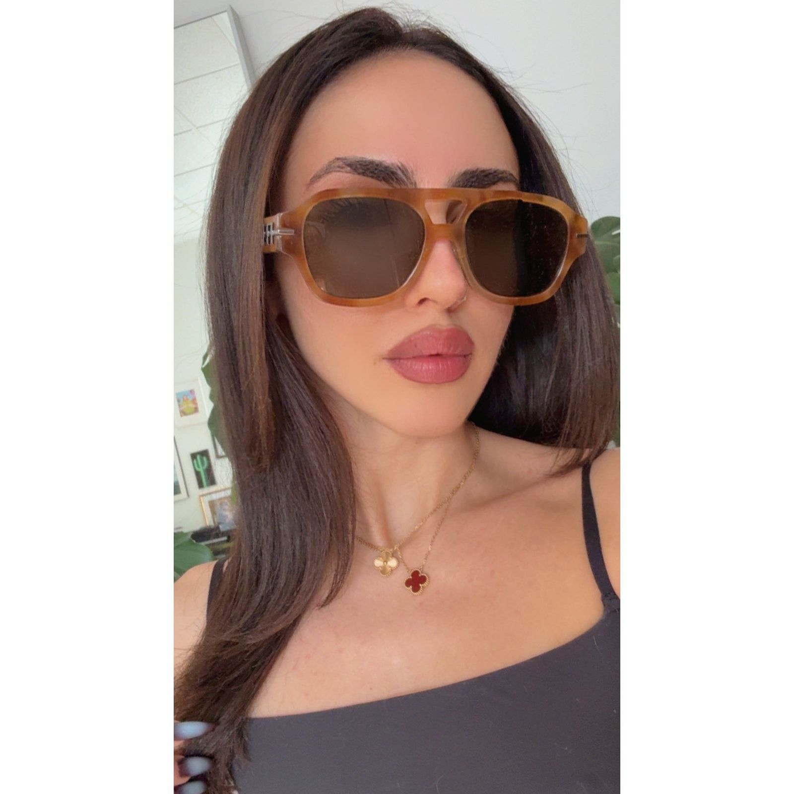 NEW Fendi FE40130F Logo Brown Aviator Sunglasses FE40130F 55N Shiny Light Havana/Green main image 2