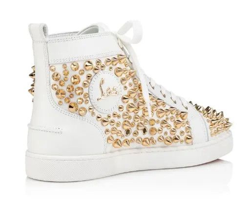 Christian Louboutin o1s1wg111224 Louis Spikes N Flat in White/Golden Size US 11 / EU 44 - 3 Thumbnail