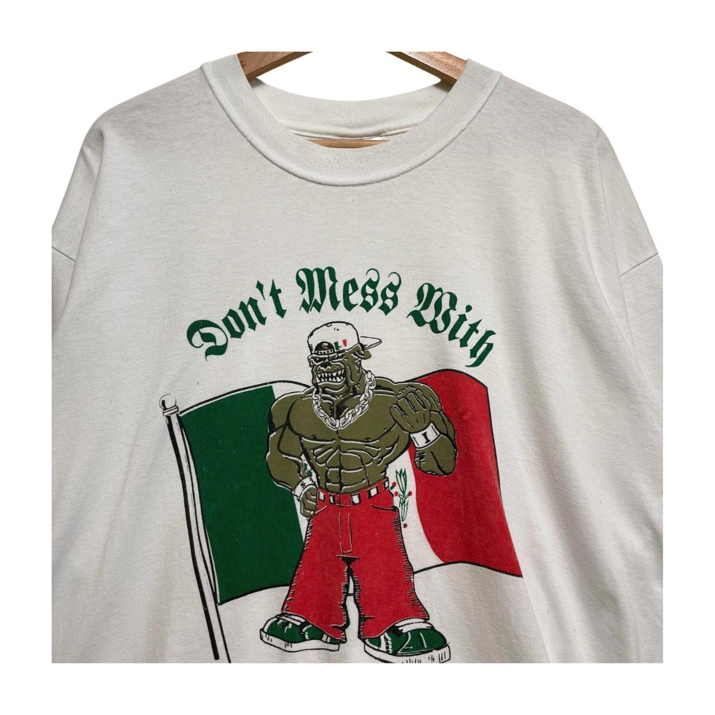 Hanes × Vintage Vintage 90s Don't Mess With Mexicans T-Shirt XL Mexican Flag Size US XL / EU 56 / 4 - 2 Thumbnail