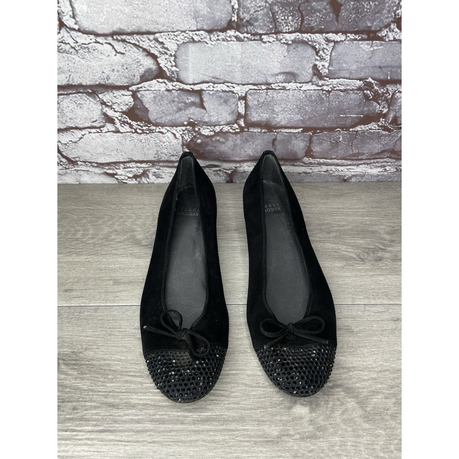 Stuart Weitzman Stuart Weitzman Black Suede Rhinestones Bow Ballet Flats Wom Size US 7.5 / IT 37.5 - 14 Thumbnail