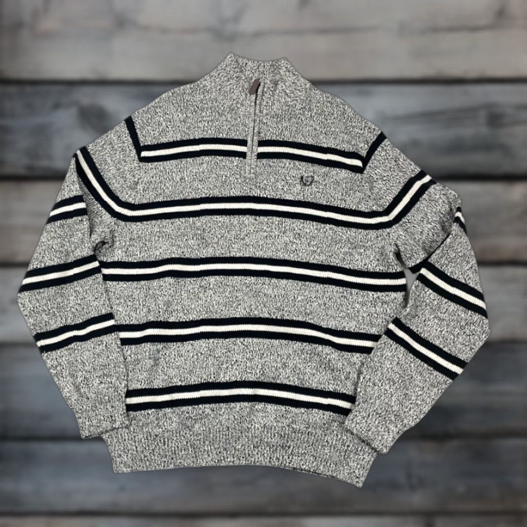 Chaps Preppy Gray Black Striped Pullover High Neck Sweater Adult XL Embroidered Cotton Size US XL / EU 56 / 4 - 1 Thumbnail