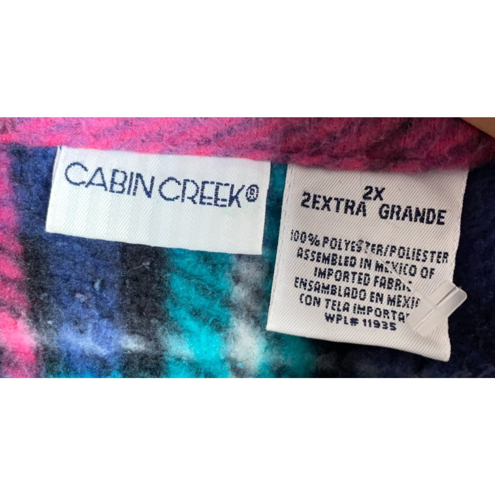 Pinko VINTAGE Cabin Creek 90s Fleece Zip Up Shirt Jacket Women 2X Pink Green Plaid Full Zip Grunge Size XXL / US 16-18 / IT 52-54 - 3 Thumbnail