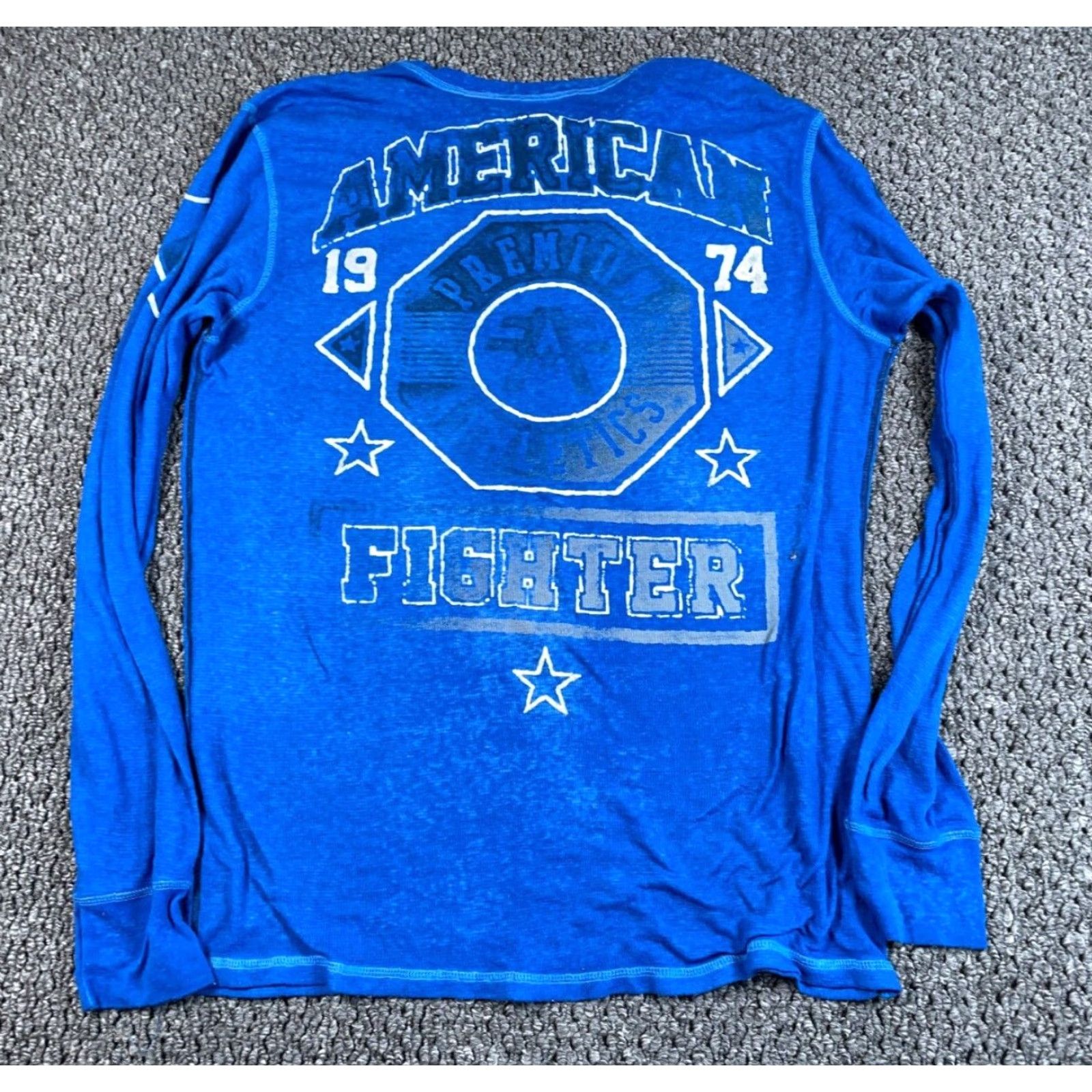 Vintage American Fighter Affliction Thermal Shirt 2XL Blue Waffle Knit MMA Y2K Adult Size US XXL / EU 58 / 5 - 2 Thumbnail