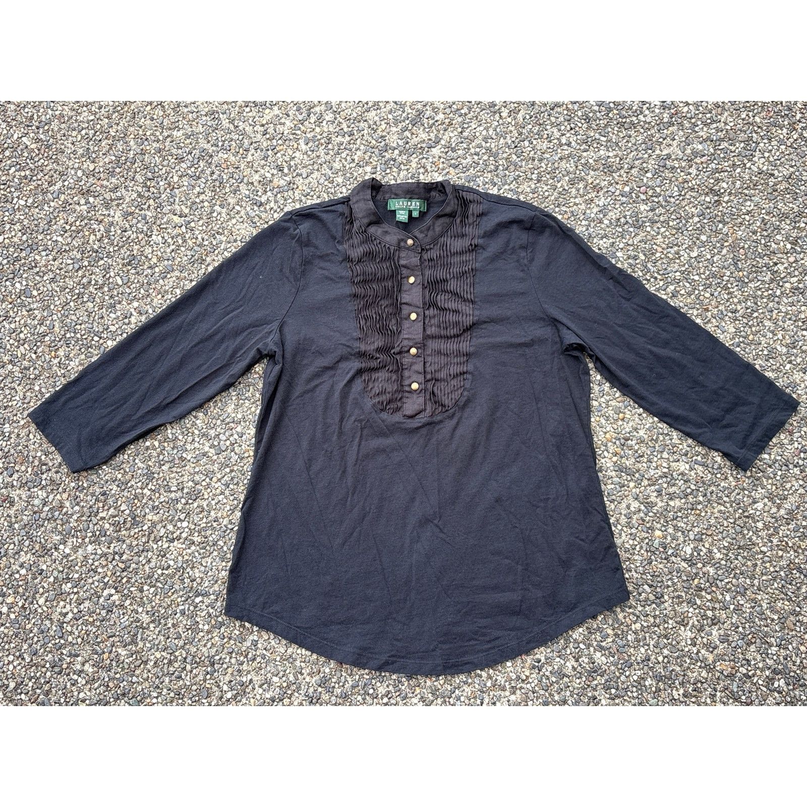 Lauren Ralph Lauren Lauren Ralph Lauren split neckline metal button black shirt Size L / US 10 / IT 46 - 1 Thumbnail