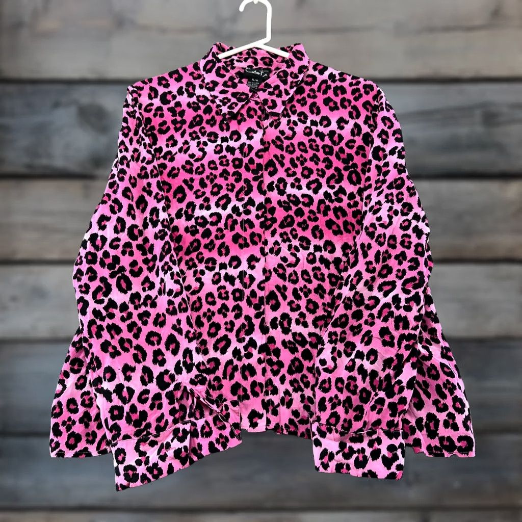 Vintage VINTAGE Leopard Blouse Womens XL Pink Button Up Top Animal Print Polyester Y2K Size XL / US 12-14 / IT 48-50 - 1 Thumbnail