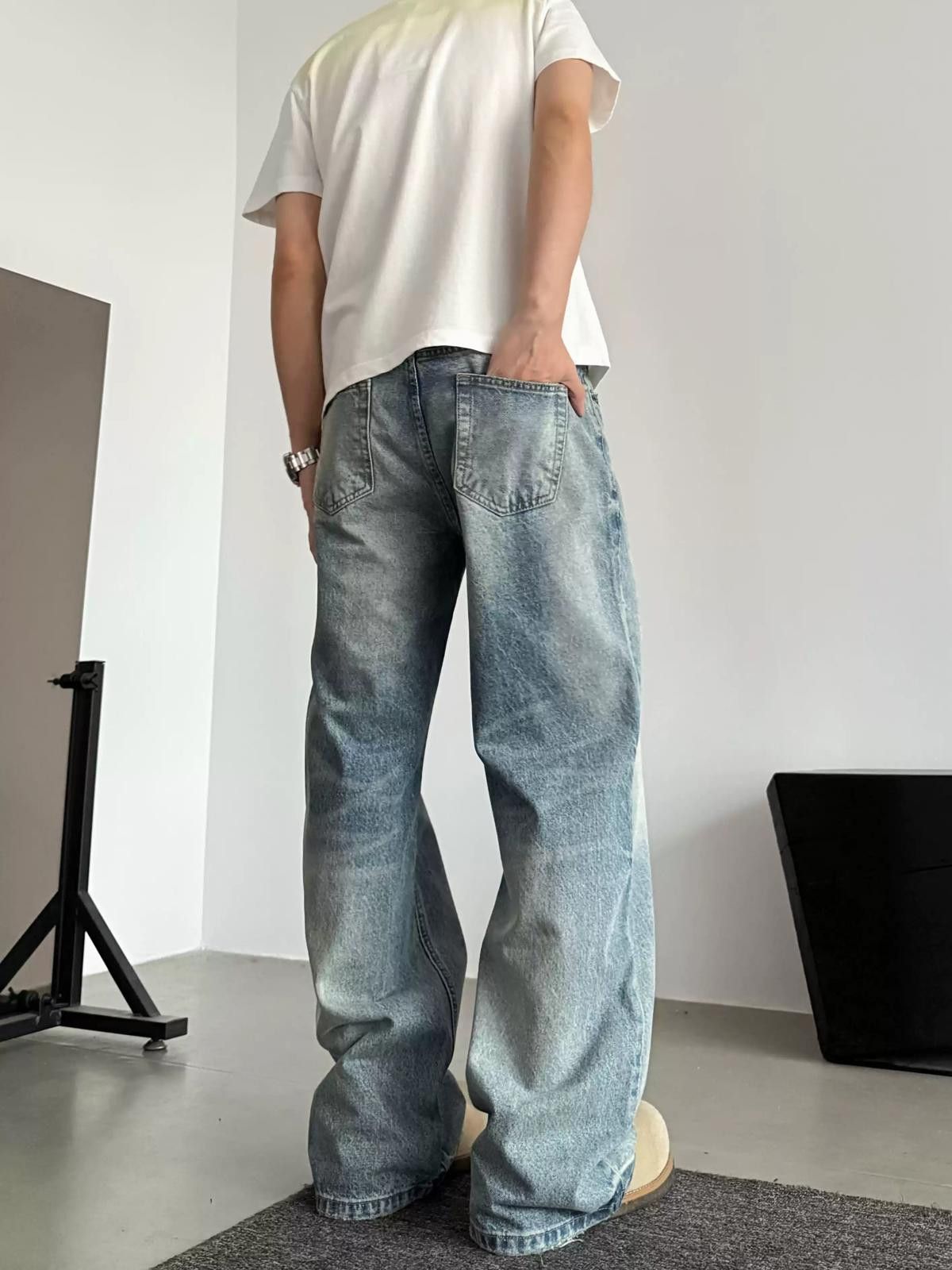 Vintage Light Blue Wide Leg Denim Jeans, Loose Flared Jeans Size US 30 / EU 46 - 4 Thumbnail