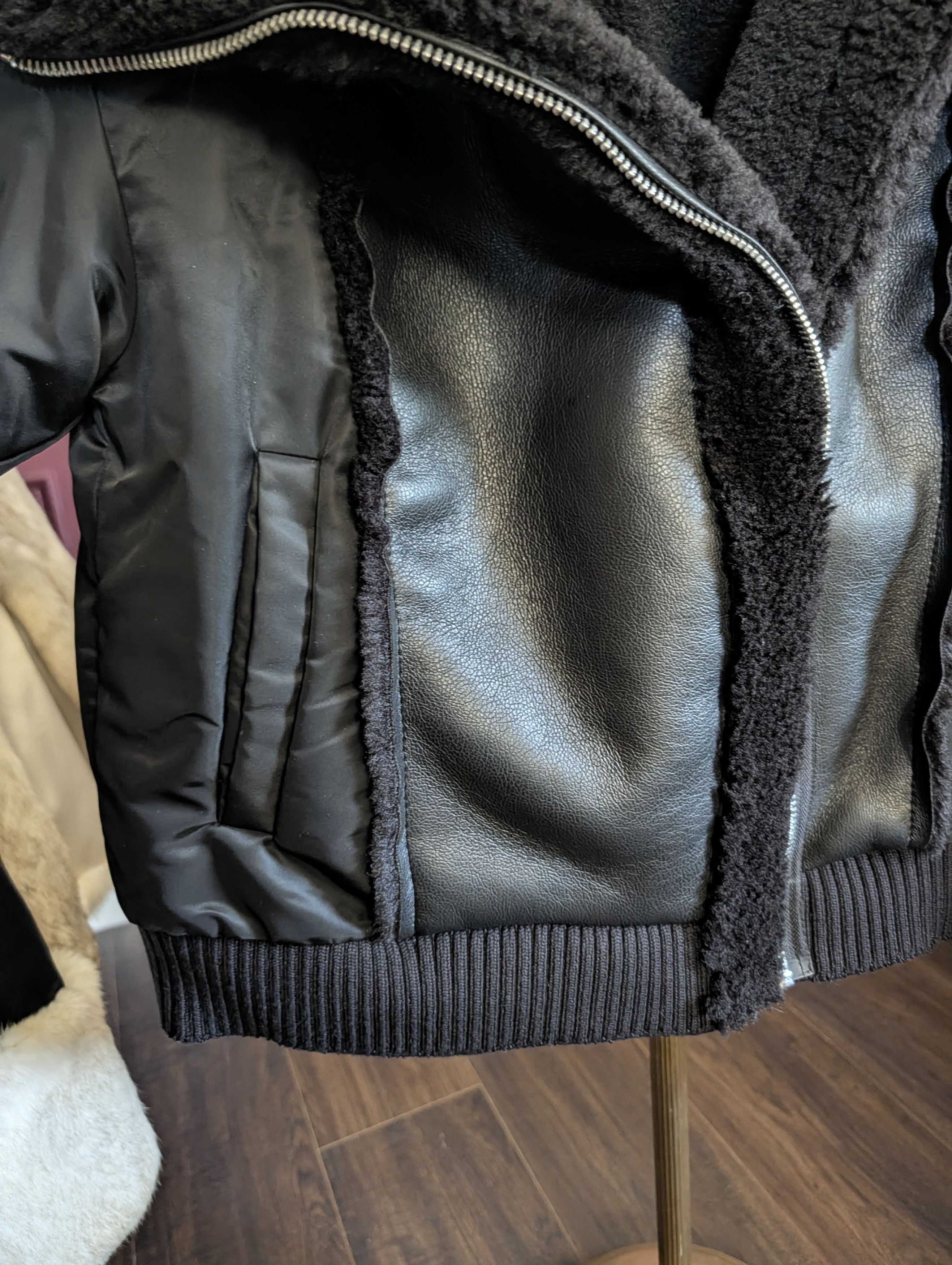 Jason Wu Black vegan leather shearling fur aviator bomber jacket Size L / US 10 / IT 46 - 3 Thumbnail