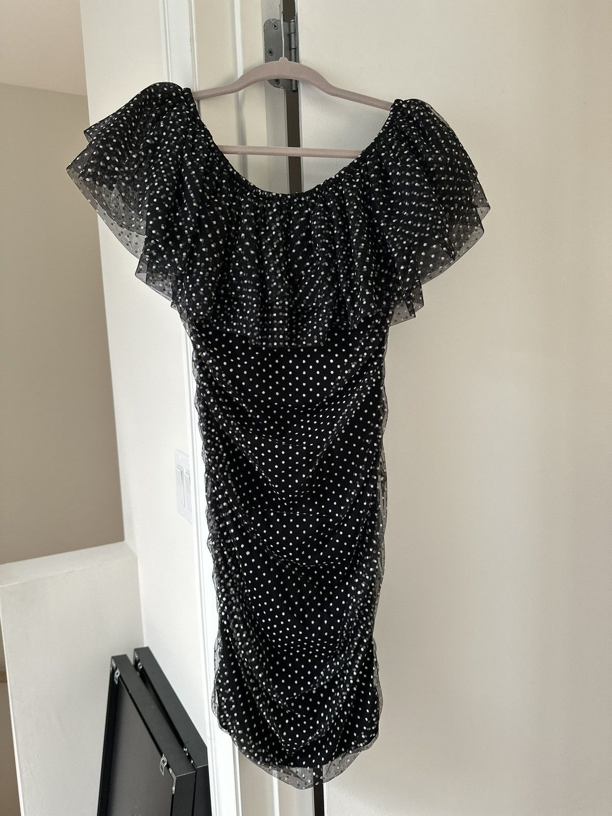 Maje Maje Ruffled Polka Dot Dress In black NWT Size M / US 6-8 / IT 42-44 - 6 Thumbnail