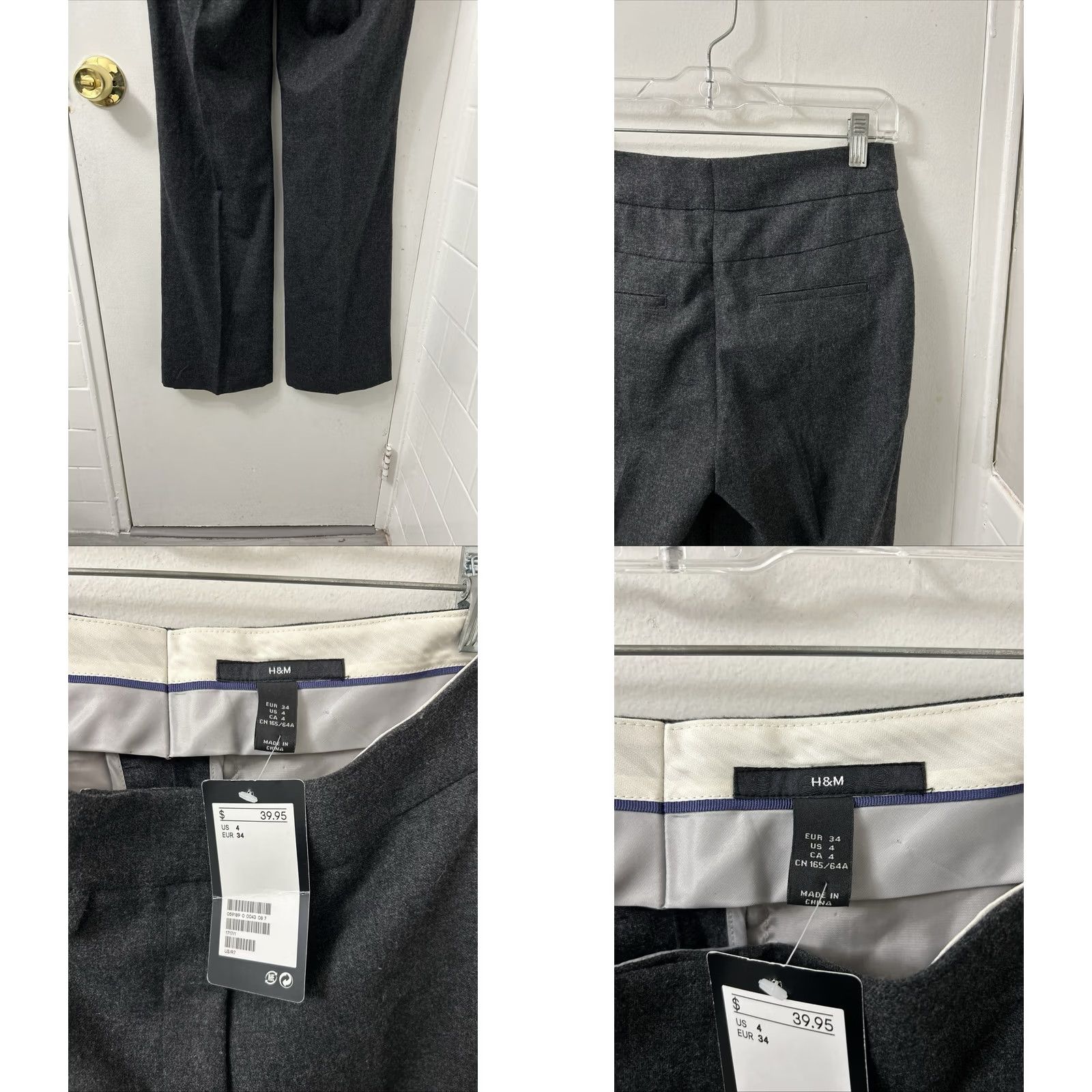 H&M VINTAGE Dress Pants Womens Size 4 Gray Wool Blend Wide Leg Trousers NWT H&M Size 27" / US 4 / IT 40 - 8 Thumbnail