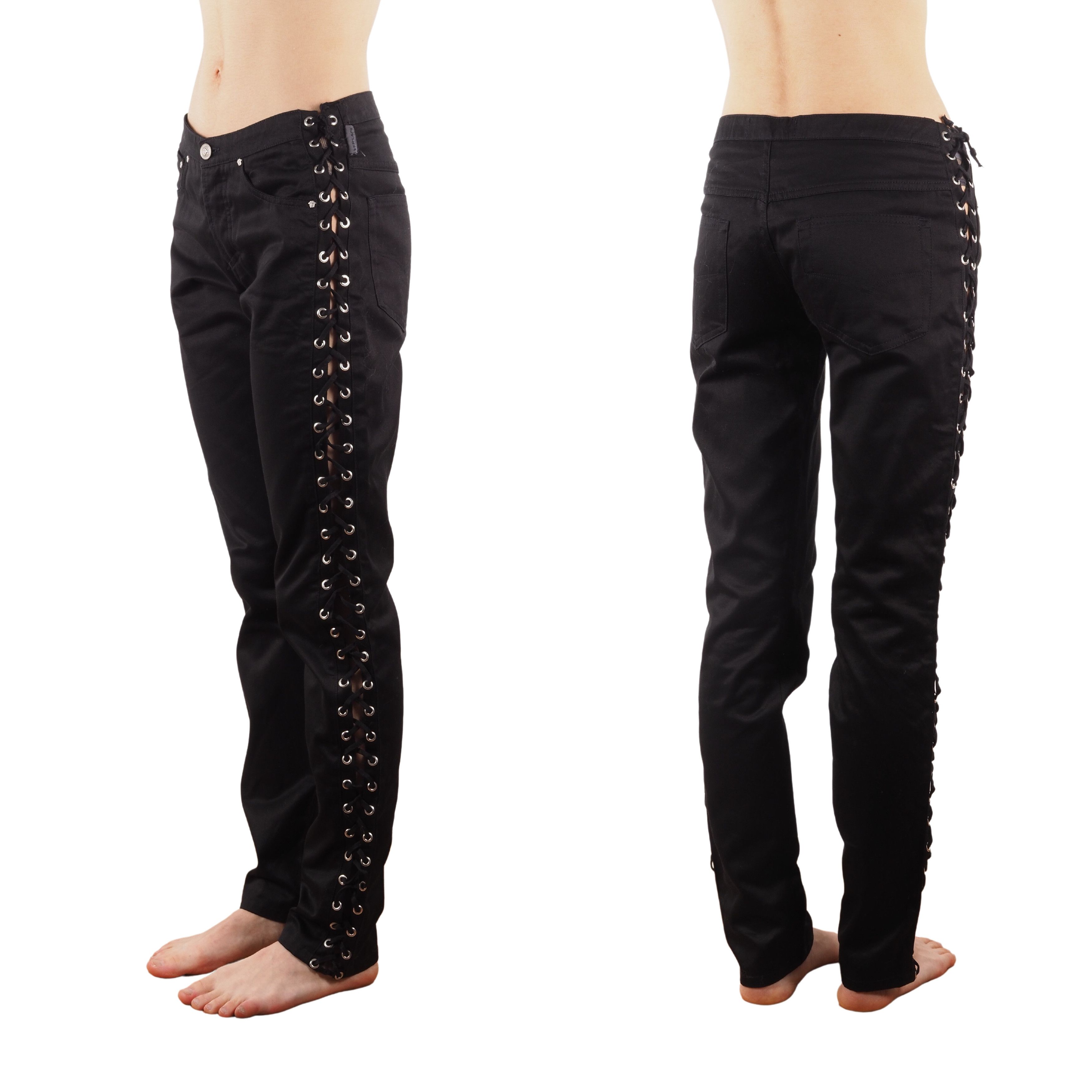 Versace × Versace Jeans Couture × Vintage Versace Jeans Signature Vintage Black Lace Up Jeans Pants Size 27" / US 4 / IT 40 - 2 Thumbnail