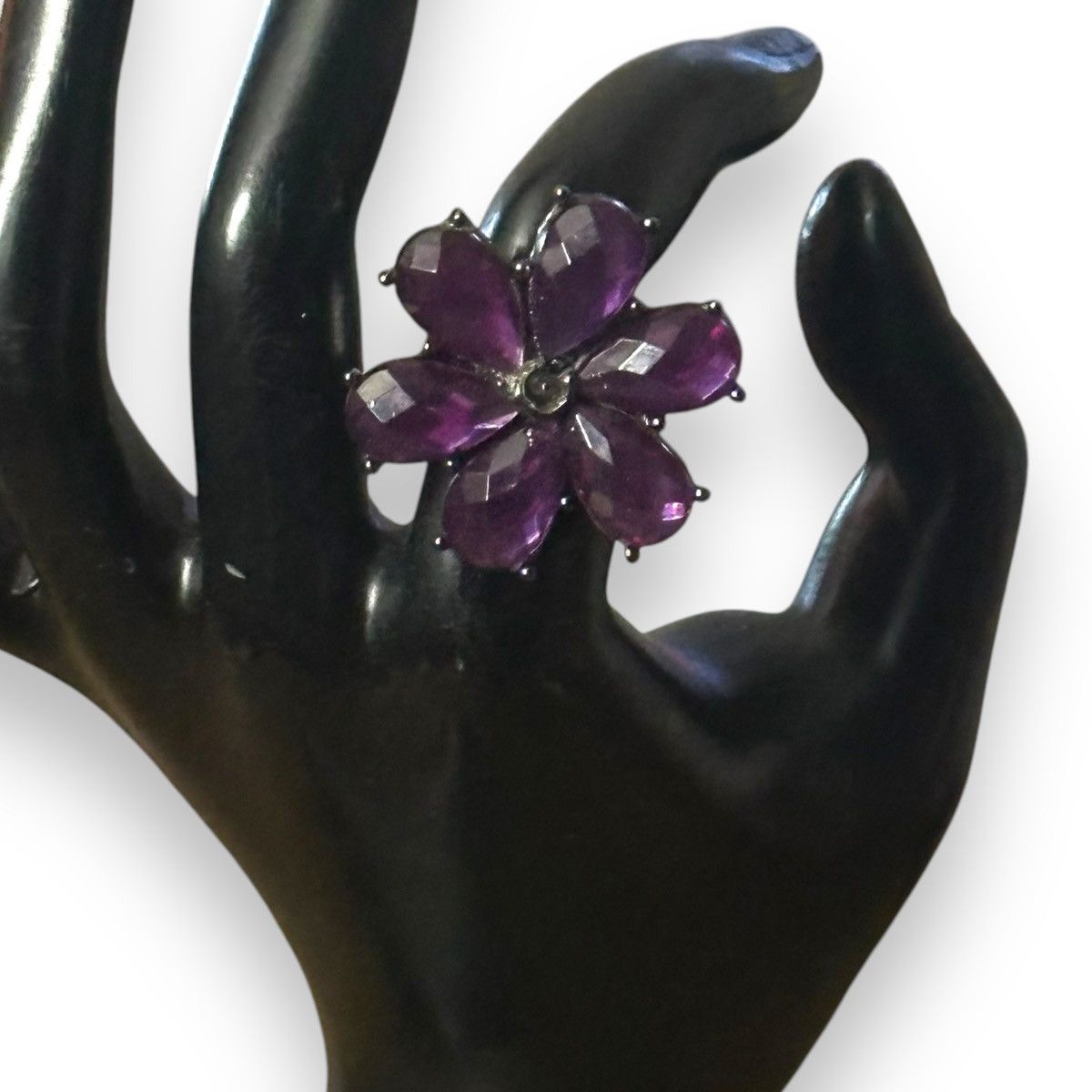Vintage Vintage purple gemstone flower ring Size ONE SIZE - 3 Thumbnail