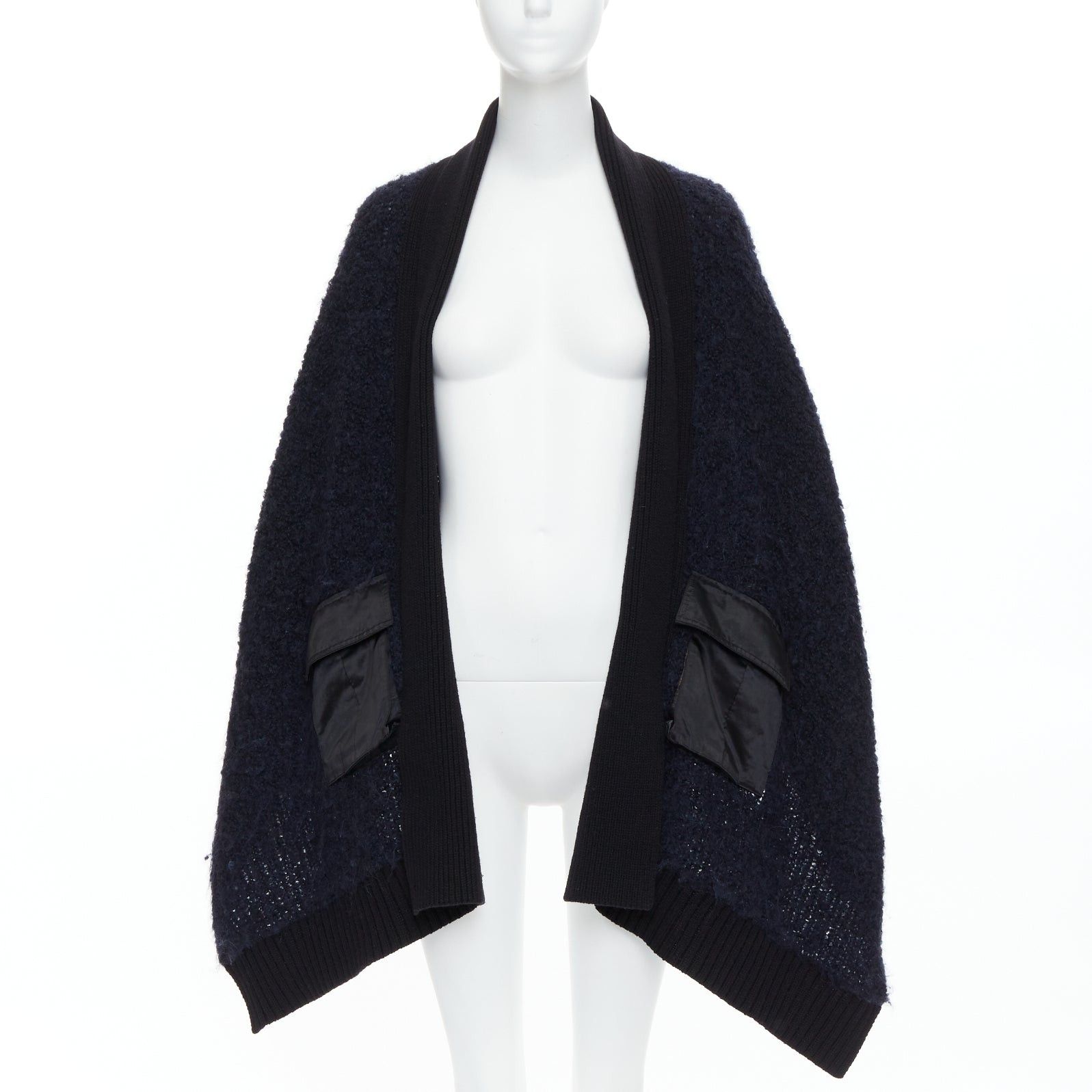 Sacai SACAI LUCK black navy wool alpaca blend pocketed high low cardigan JP1 S Size S / US 4 / IT 40 - 1 Thumbnail