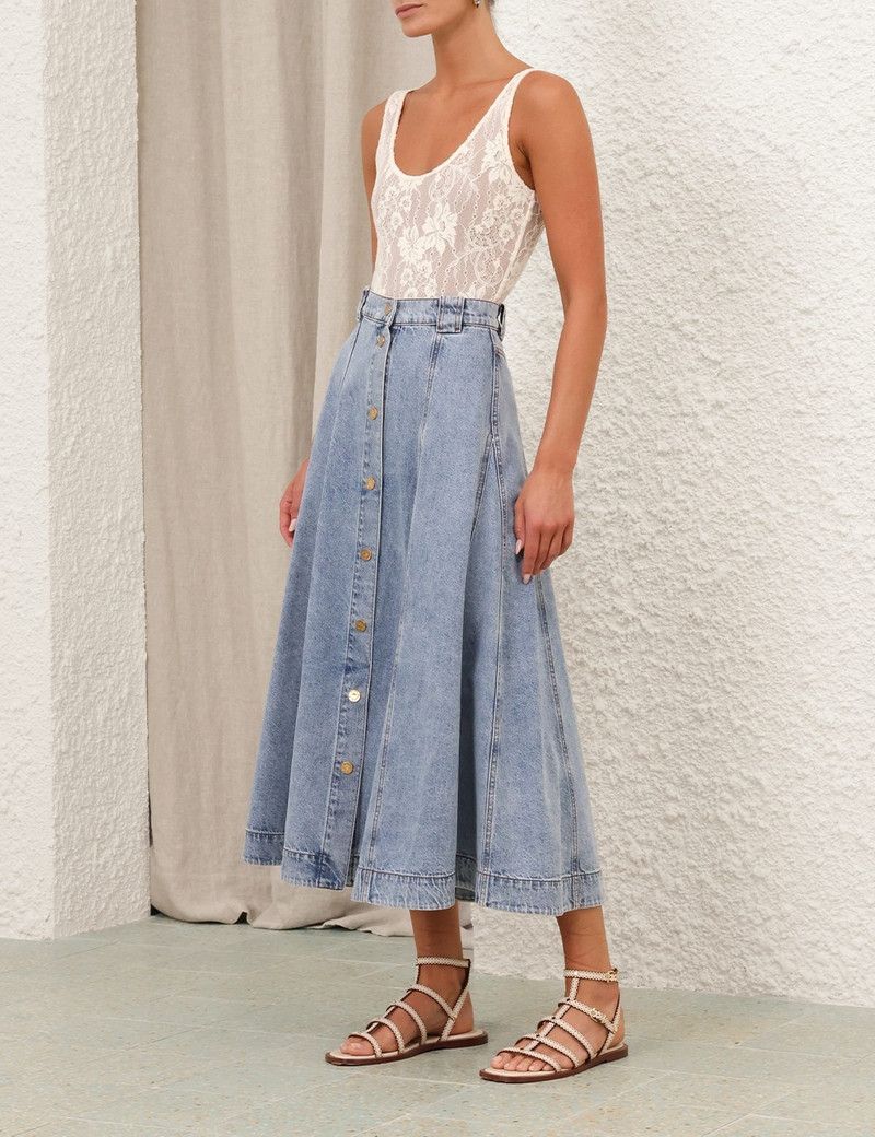 Zimmermann oc11z0226 Illuminate Denim Flare Skirt In Blue Size 26" / US 2 / IT 38 - 3 Thumbnail