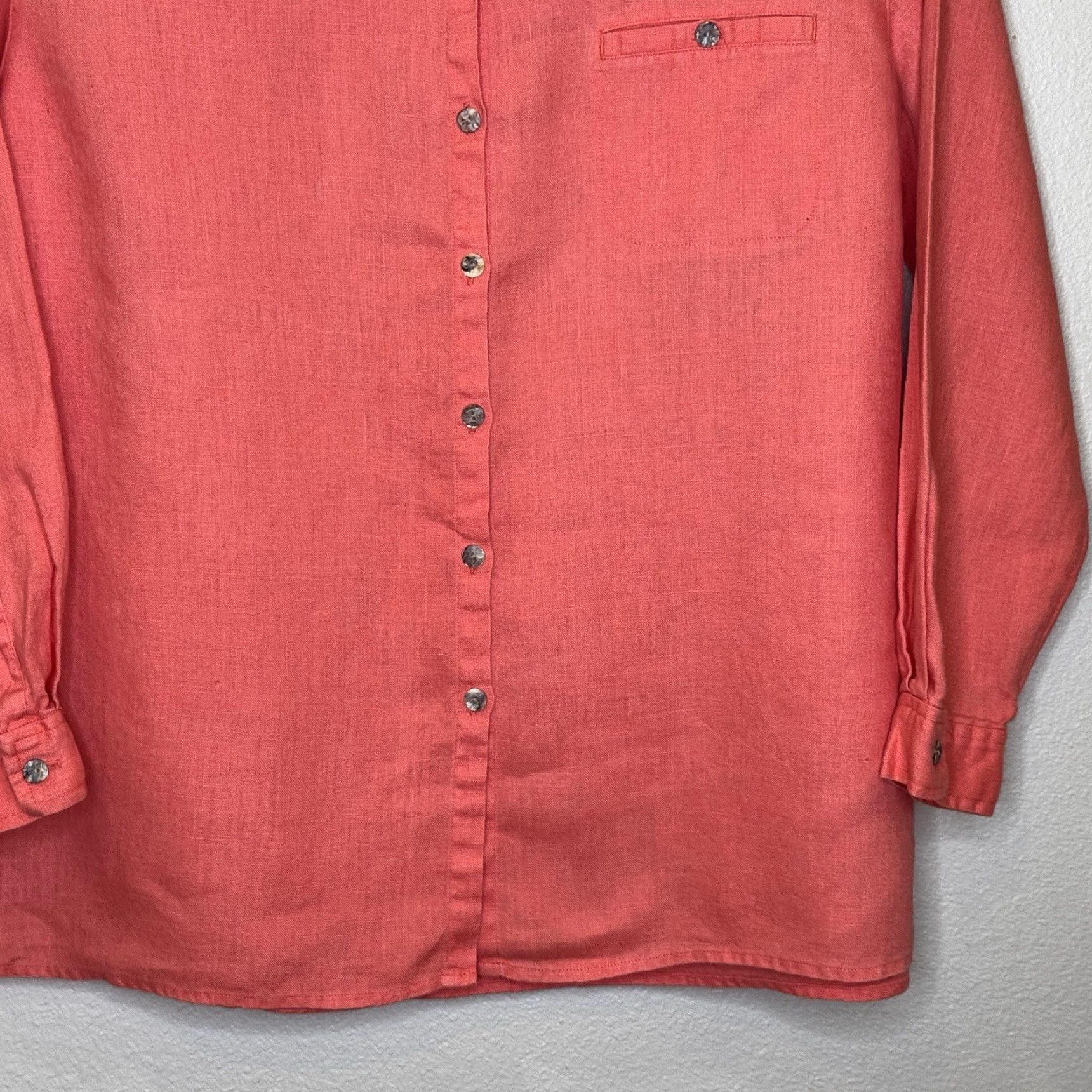 Vintage Chico’s Button-Up Top Women Size 3 Linen Long Sleeve Collared Pocket Salmon Orange II0? Size XS / US 0-2 / IT 36-38 - 4 Thumbnail