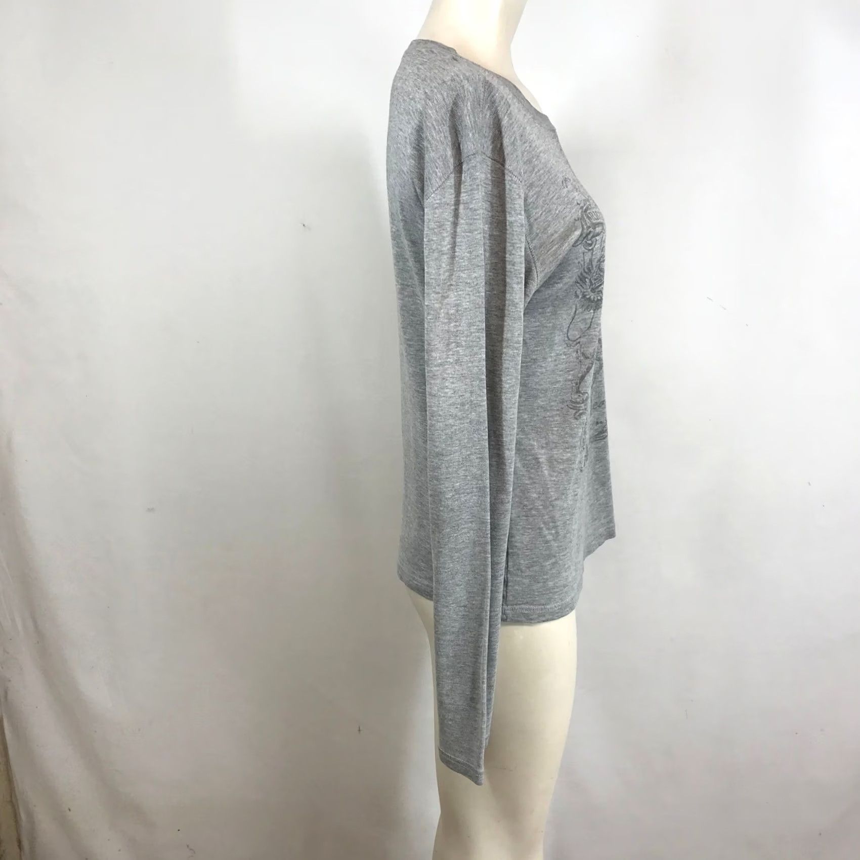 Vintage Polo Jeans Co. Ralph Lauren Womens T-Shirt Gray Graphic Crest Long Sleeve Crew Neck Medium Size M / US 6-8 / IT 42-44 - 4 Thumbnail