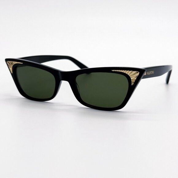 NEW VALENTINO SUNGLASSES VLS-175A BLACK/GREEN CAT EYE WOMEN