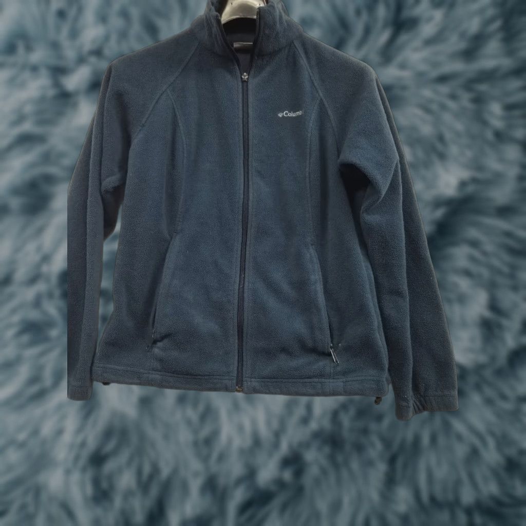 Vintage Columbia Womens M Blue Fleece Long Sleeve Mock Neck Zip Jacket - Regular Fit, Embroidered Logo, Full Zip, Casual Outerwear, - Womens Size M / US 6-8 / IT 42-44 - 1 Thumbnail