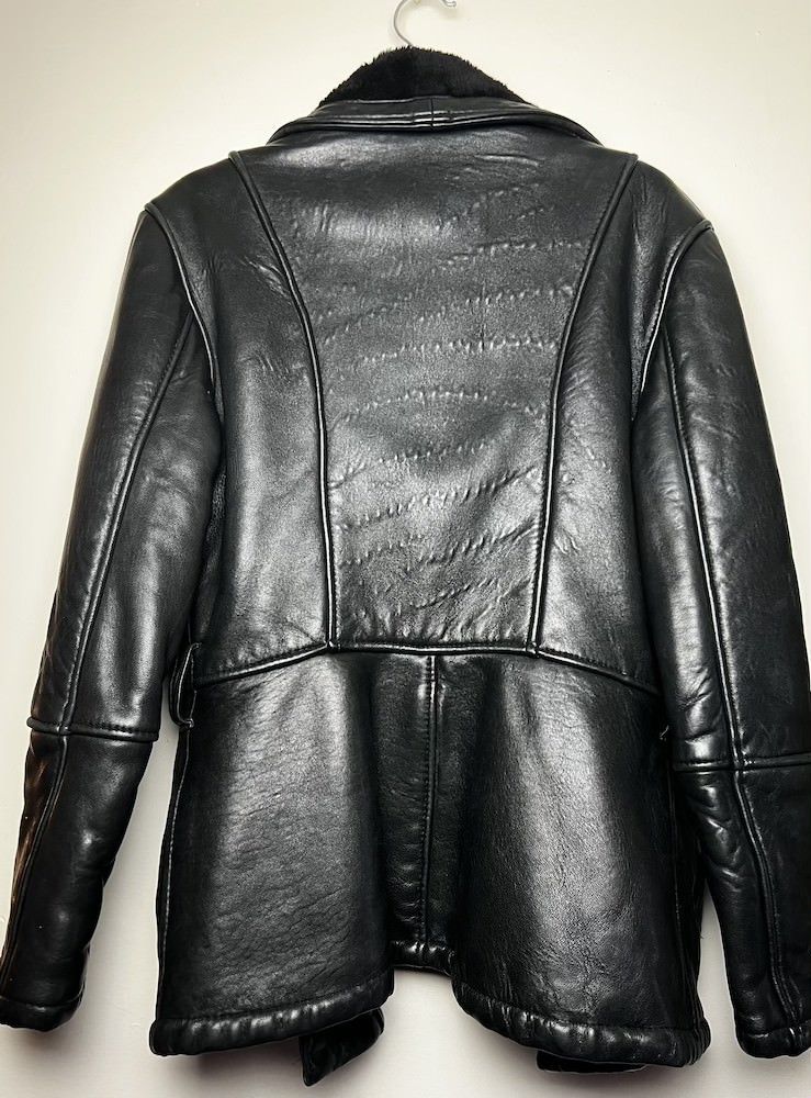 Vintage Vintage Blk Leather Jacket w Blk Shearling Lining - Coat Size US S / EU 44-46 / 1 - 6 Thumbnail