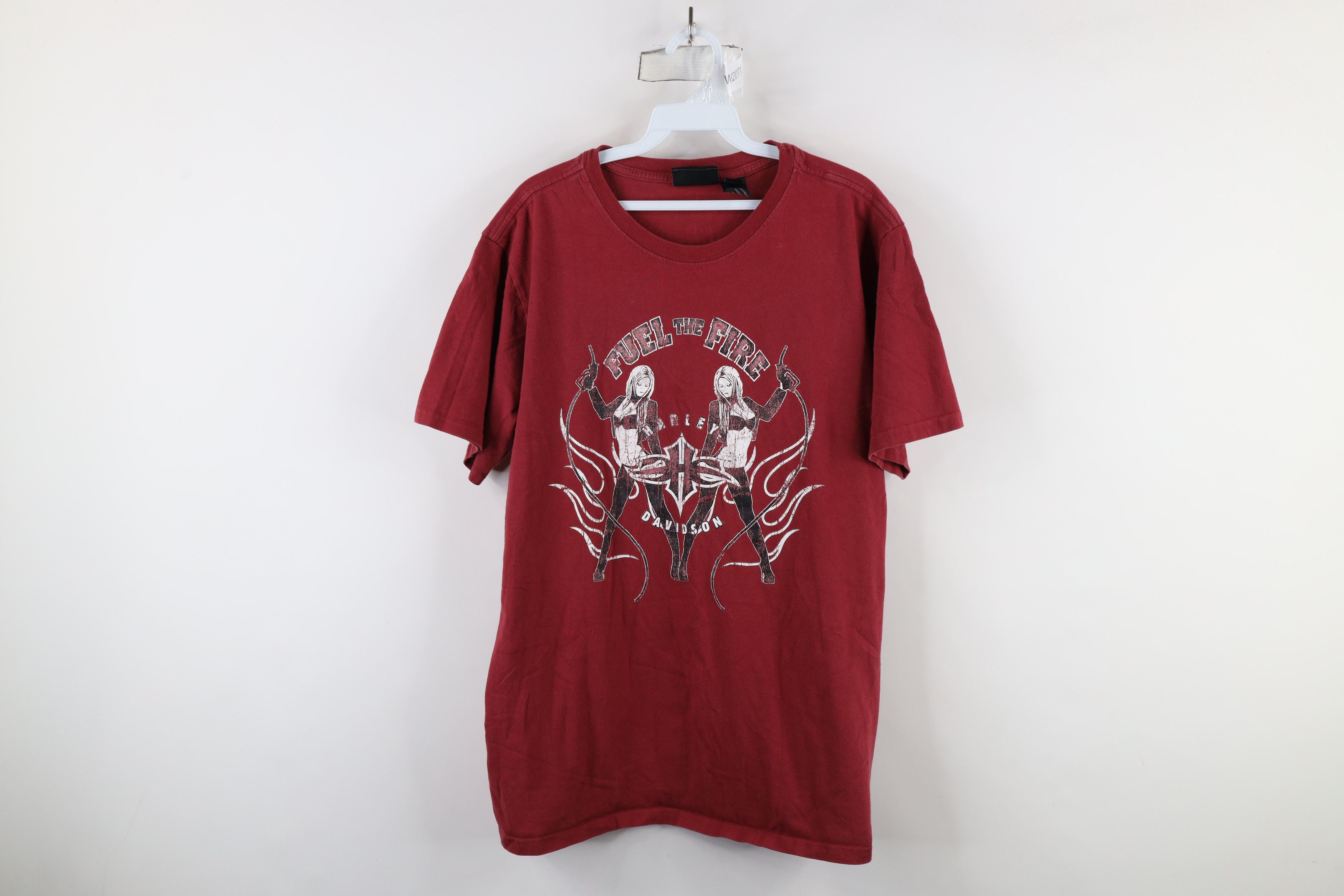 Harley Davidson × Vintage Vintage Y2K Harley Davidson Flames Pinup Girl T-Shirt Red Size US XL / EU 56 / 4 - 1 Thumbnail