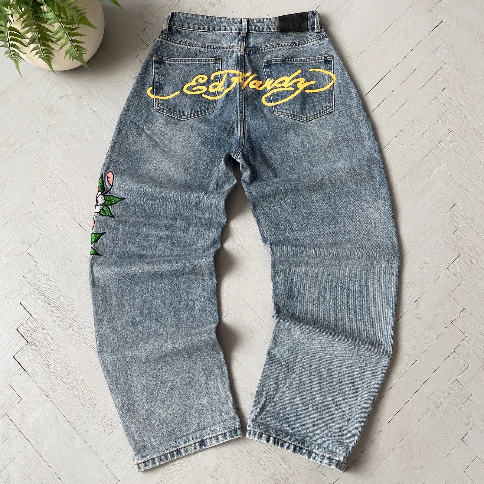 Ed Hardy Y2K Ed Hardy Printed Boyfriend Stonewash Blue Jeans Size 28" / US 6 / IT 42 - 2 Thumbnail