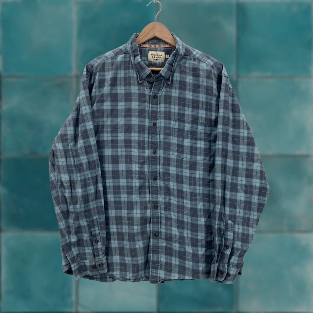 J Brand The Normal Brand Shirt Mens 2XL Blue Gray Plaid Button Down Long Sleeve Casual Size US XXL / EU 58 / 5 - 1 Thumbnail