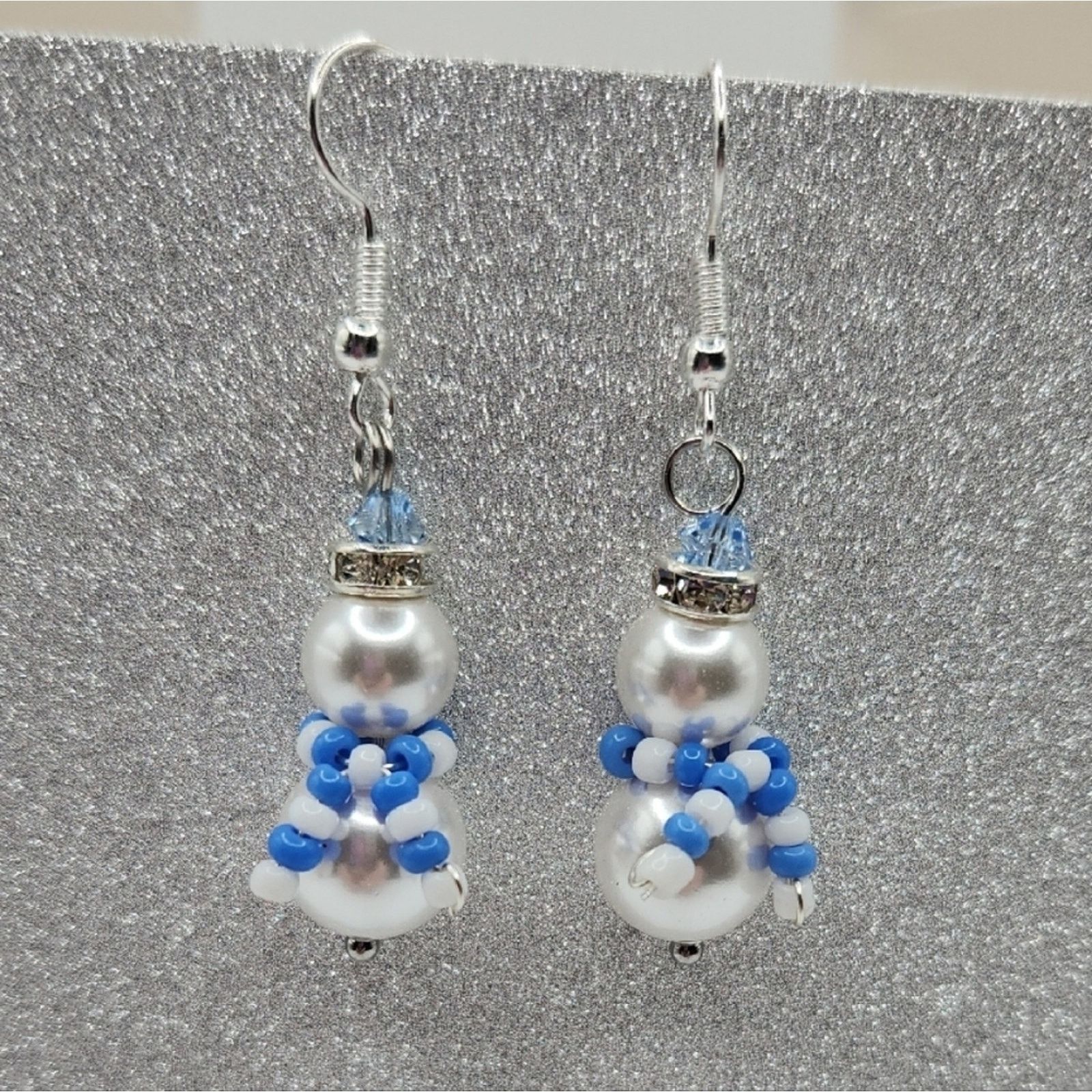 Other White and Blue Beaded Snowman Earrings Handmade Crystal Size ONE SIZE - 5 Thumbnail