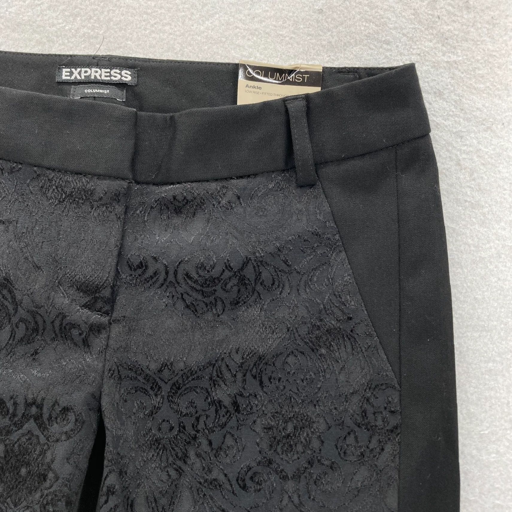 Express Express Columnist Ankle Pants Women's 00 Black Damask Stretch Career Office NWT Size 27" / US 4 / IT 40 - 3 Thumbnail