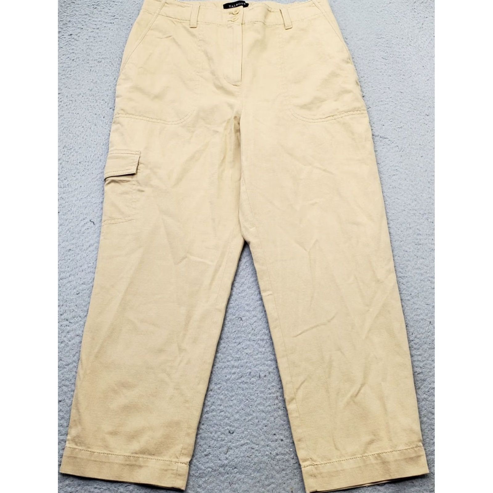 Talbots Talbots Cargo Pants Womens 8 Tan Straight Fit Utility Pocket Elastic Waistband Size 30" / US 8 / IT 44 - 2 Thumbnail