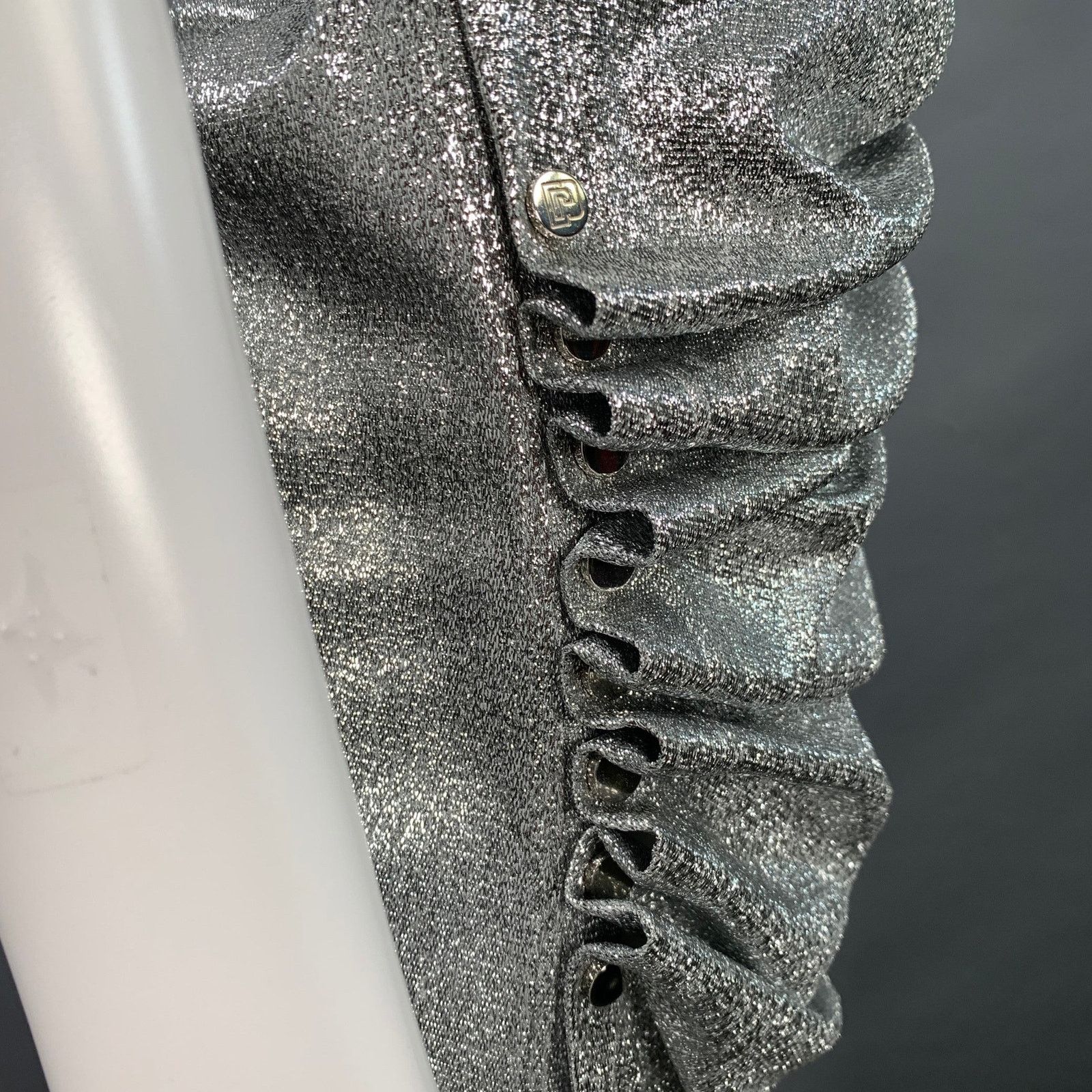 Paco Rabanne Silver Viscose Cap Sleeves Asymmetrical Midi Cocktail Dress Size S / US 4 / IT 40 - 3 Thumbnail