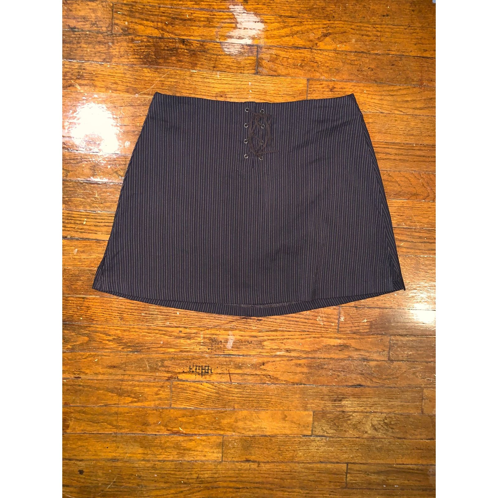 Other × Vintage Exact Change Brown Pinstripe Mini Skirt Size 13 Lace Up Size XL / US 12-14 / IT 48-50 - 1 Thumbnail
