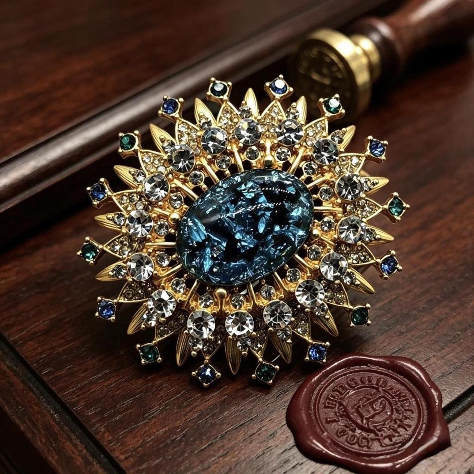 Other Royal Azure Sunburst Brooch – Vintage Gold & Crystal Size ONE SIZE - 6 Thumbnail