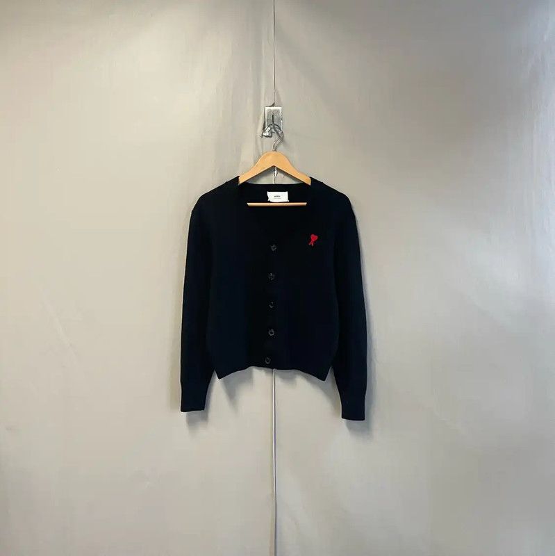AMI AMI Black Women's Cardigan with Red Detail 0089 Size S / US 4 / IT 40 - 1 Thumbnail