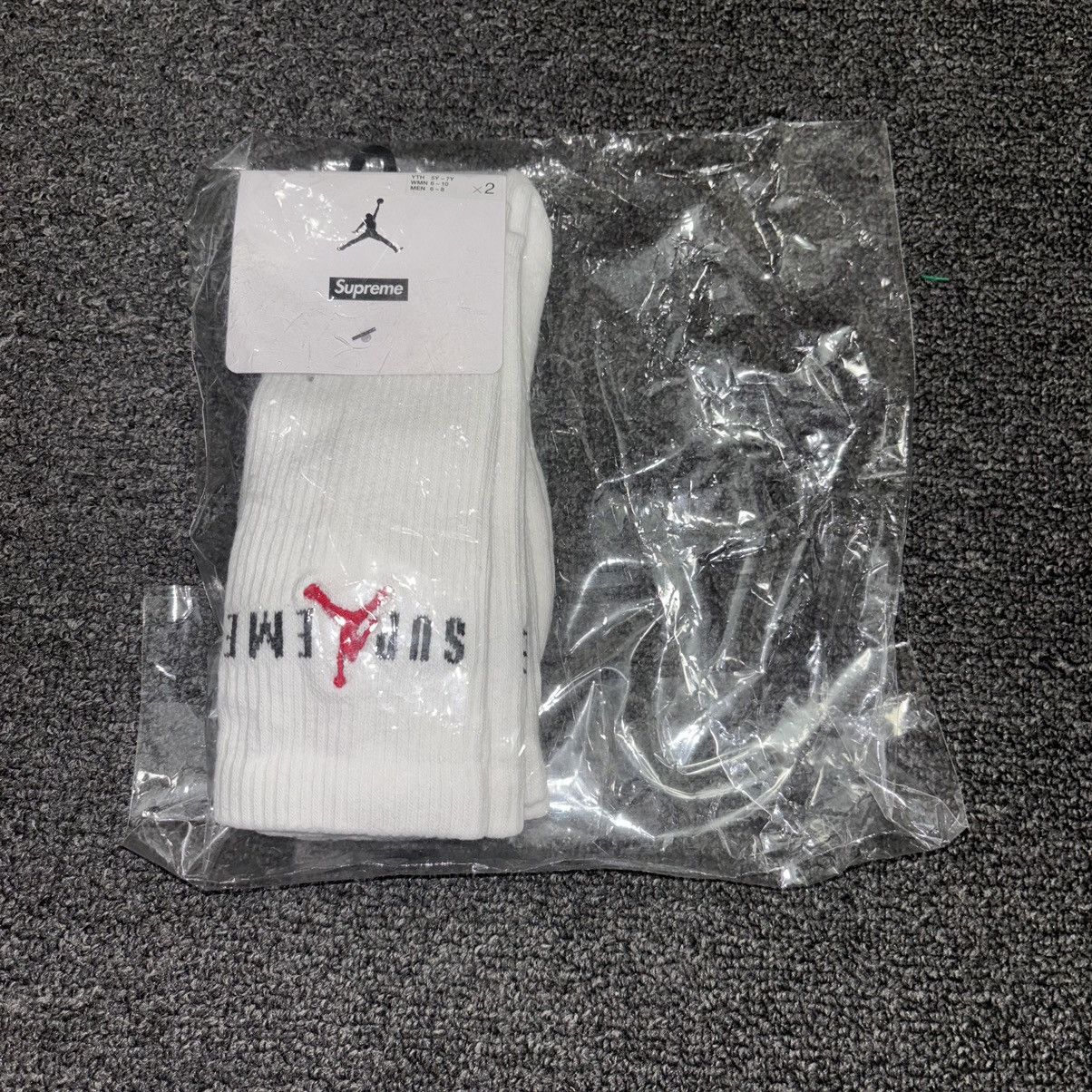Jordan Brand × Supreme Supreme Jordan Crew Socks 1 SINGLE PAIR Medium White Jumpman Size ONE SIZE - 4 Thumbnail