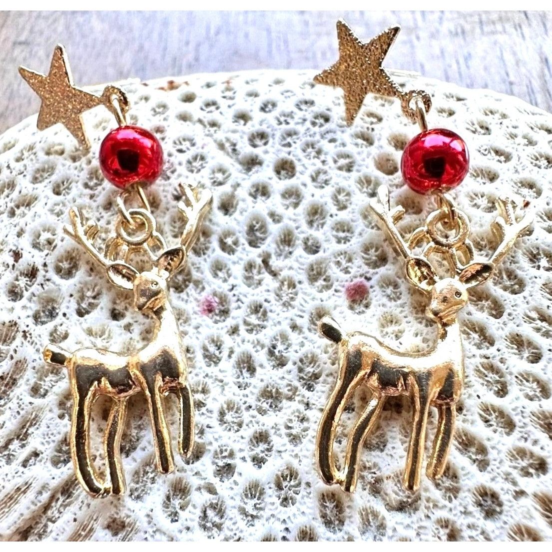 Handmade Reindeer Earrings Rudolph New Festive Christmas Eve Party St Size ONE SIZE - 2 Thumbnail