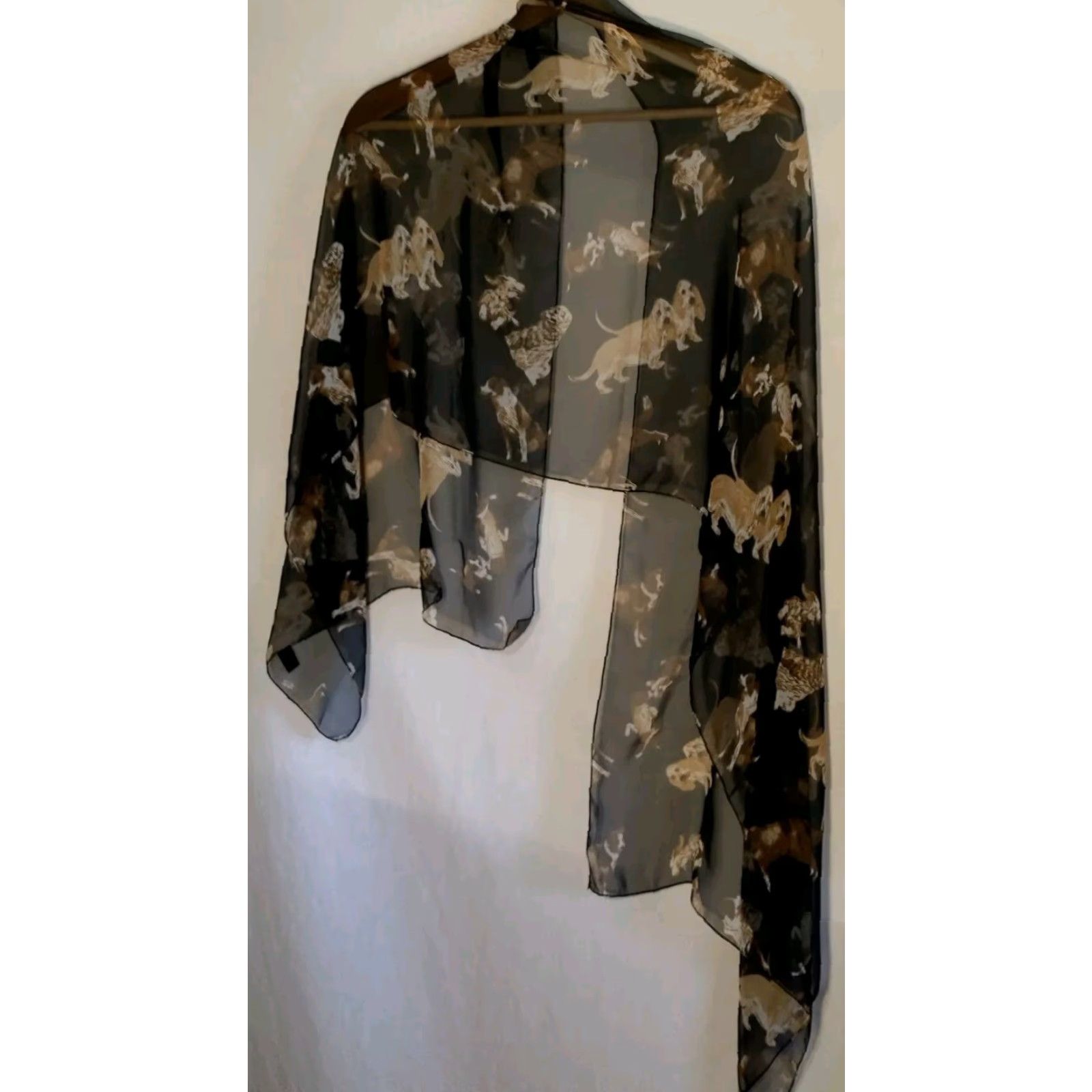 Vintage City Silk Scarf Black Sheer Polyester by City Silk Basset Hound Dogs Puppy 64" Size ONE SIZE - 6 Thumbnail