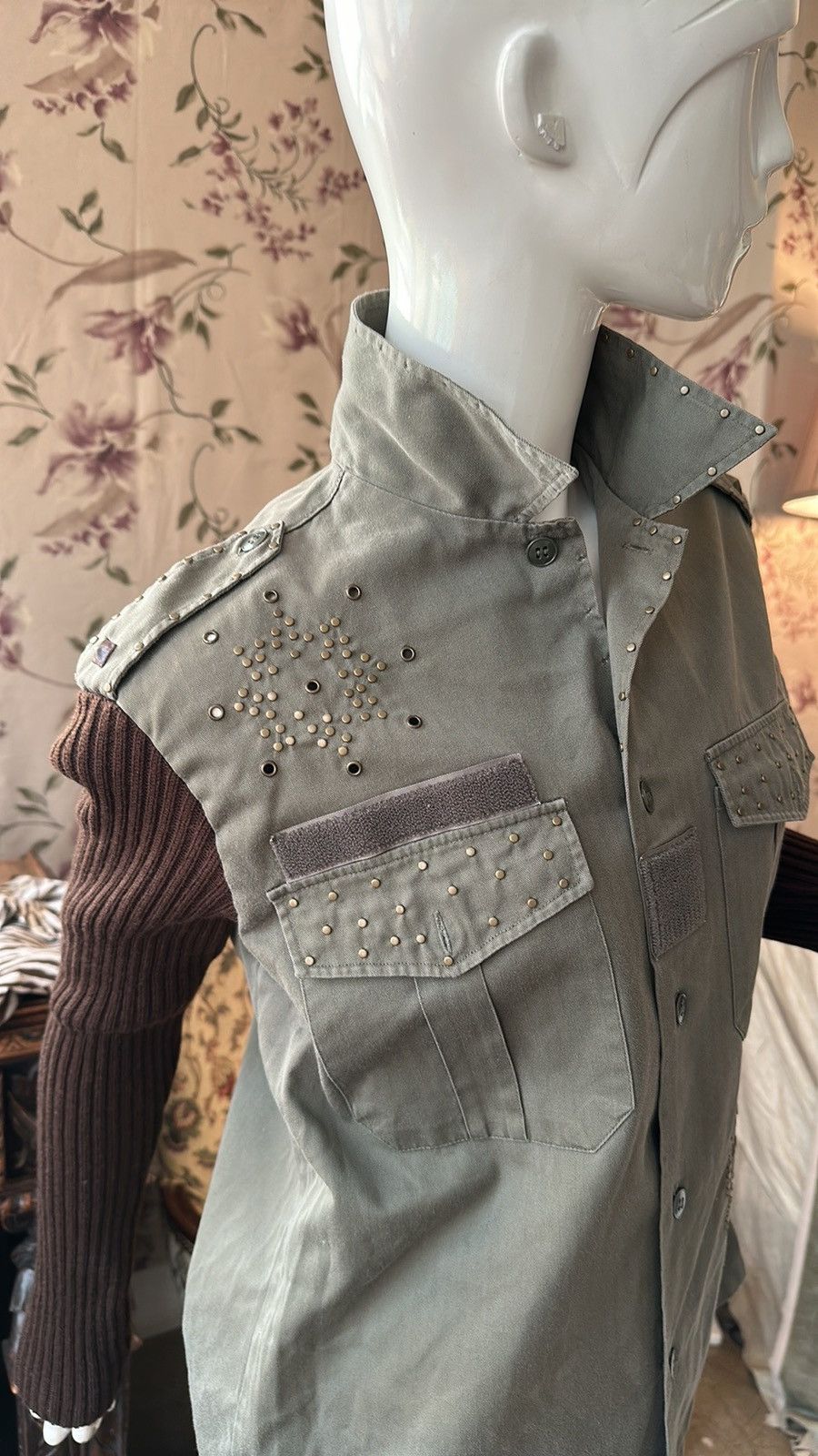 Other Military green Cotton Knit Sleeves Jacket Embellished Size M / US 6-8 / IT 42-44 - 8 Thumbnail