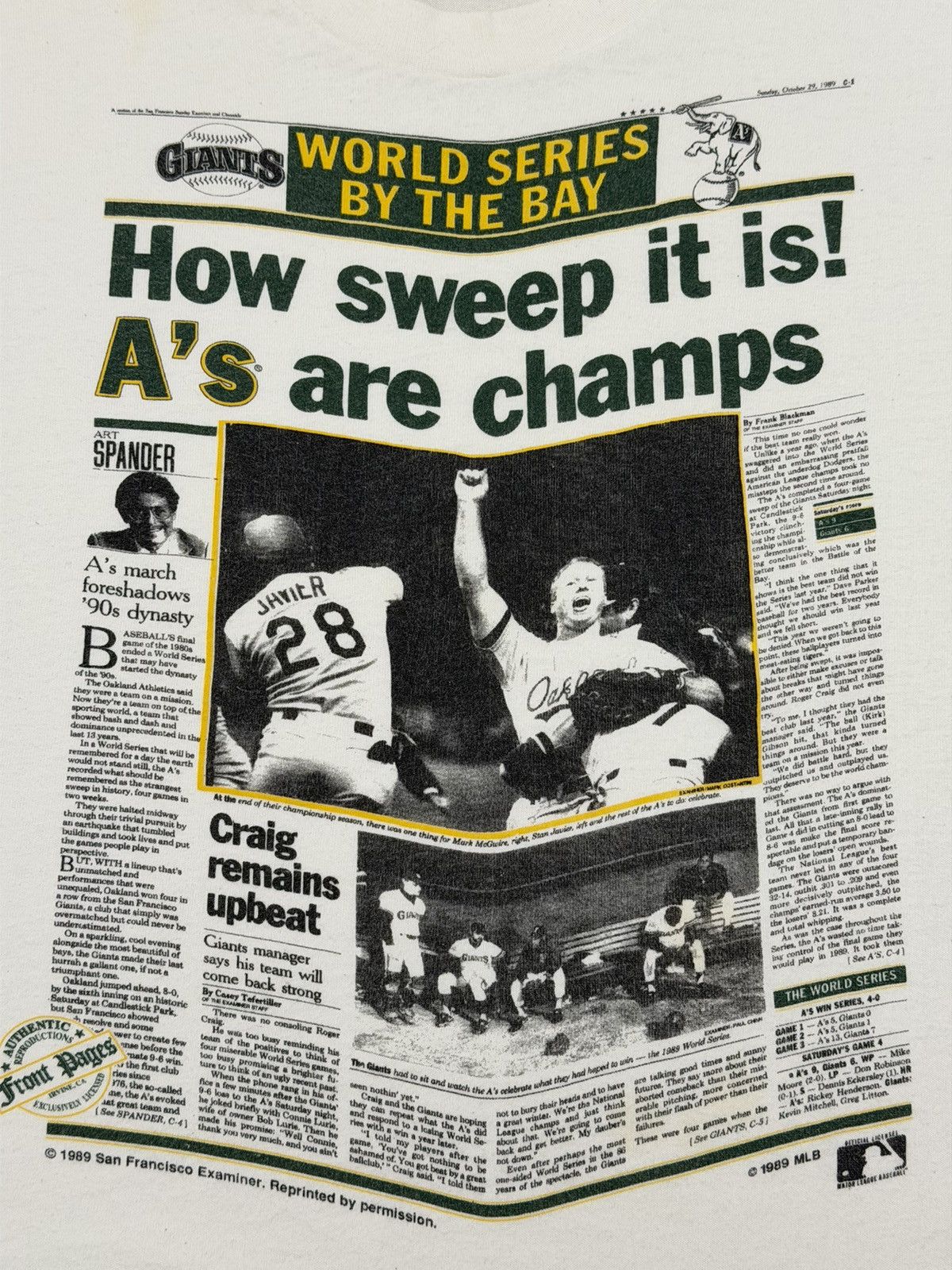 MLB Vintage 1989 Oakland Athletics World Series Newspaper Tee L Size US L / EU 52-54 / 3 - 3 Thumbnail