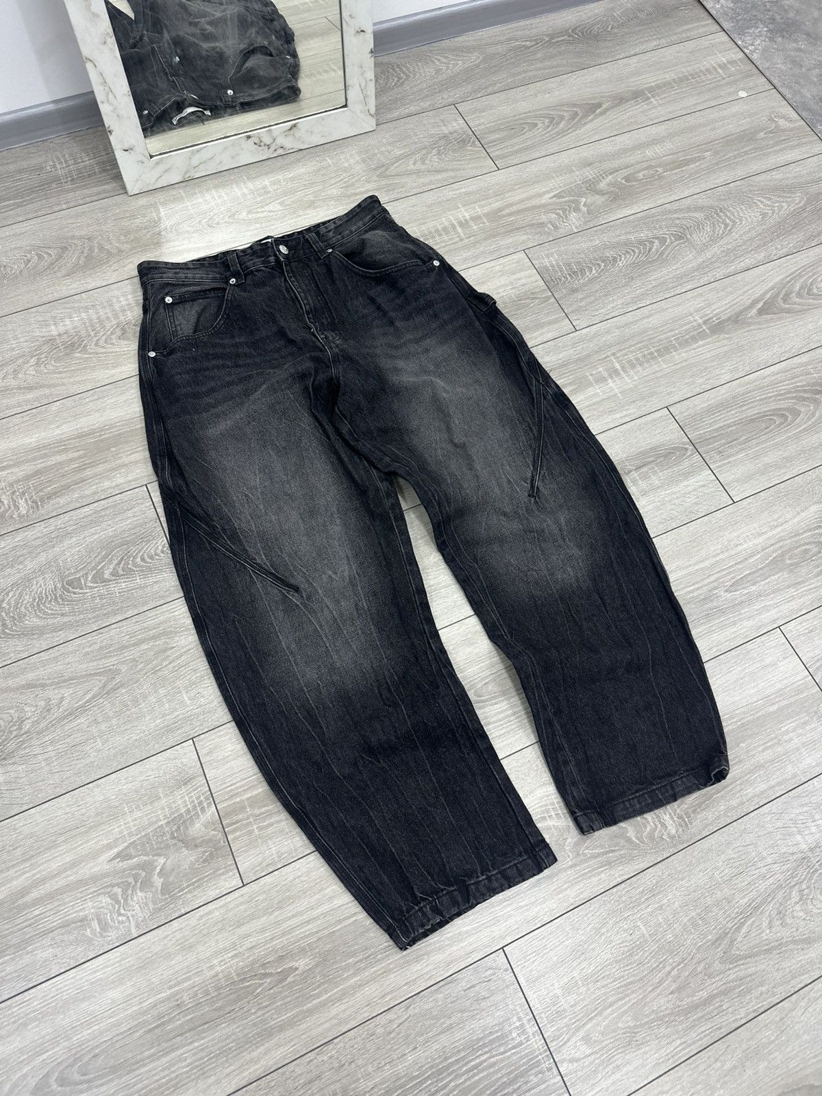 Japanese Brand Baggy Black Washed Y2K Opium Wide Jeans Jnco Style Size US 34 / EU 50 - 6 Thumbnail