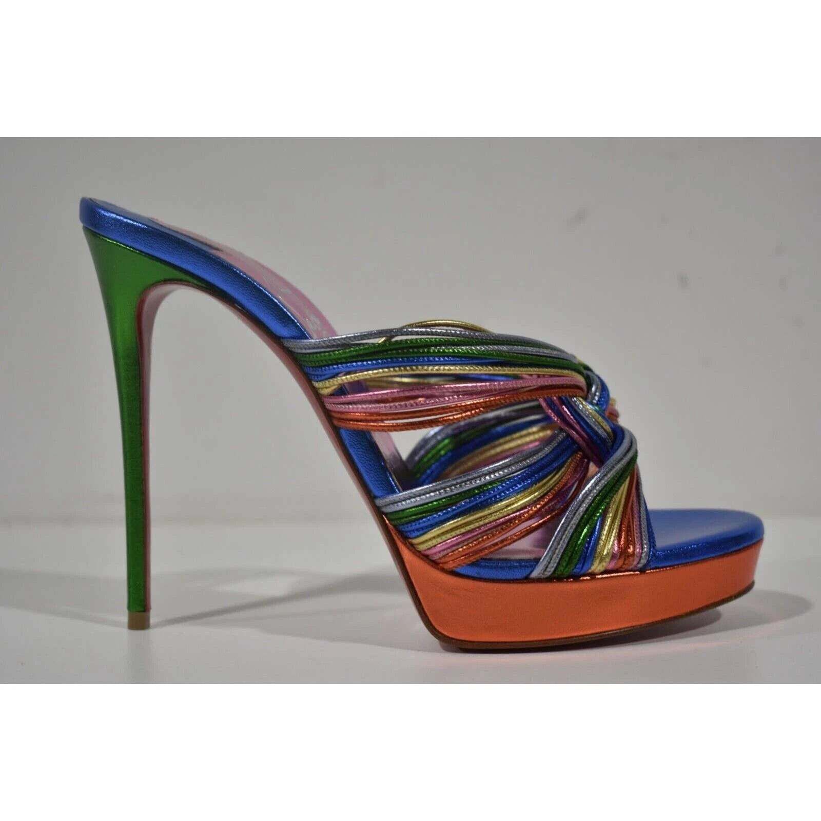 Christian Louboutin Multitaski Alta 120 Multicolor Backless Sandal Heel Pump 37 Size US 7 / IT 37 - 2 Thumbnail