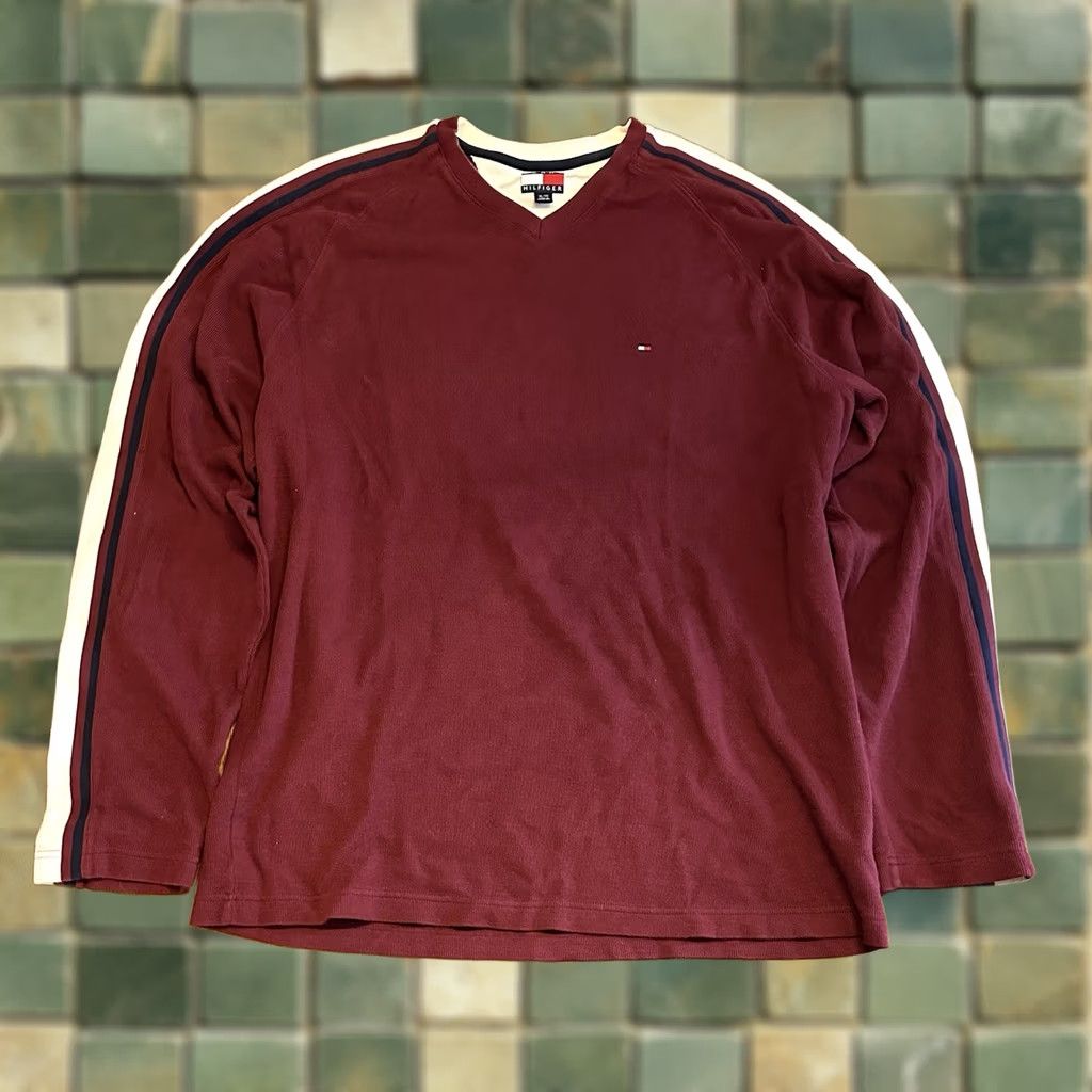Tommy Hilfiger Tommy Hilfiger Sweater Shirt Long Sleeve Stripe XL Mens Casual Red Cotton Knit Size US XL / EU 56 / 4 - 1 Thumbnail