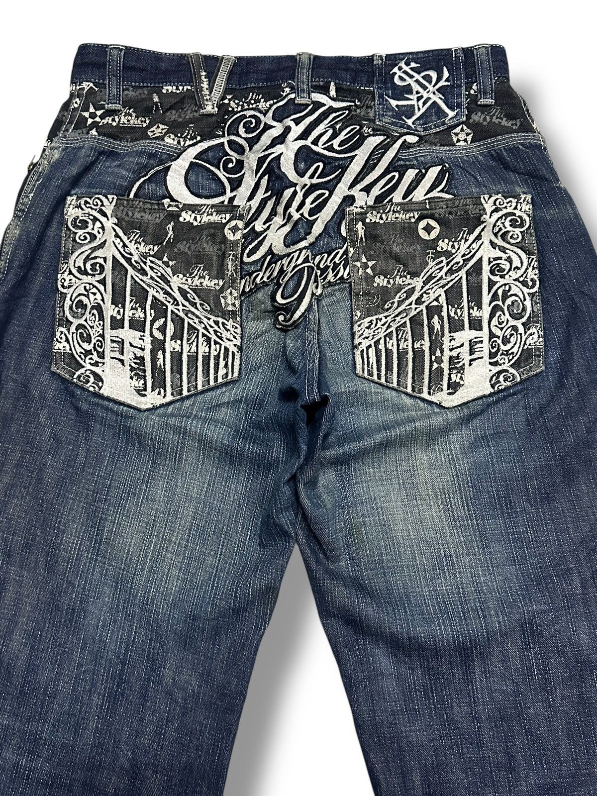 Japanese Brand TheStyleKey Embroidered Vintage Jean Baggy Loose Style Faded Size US 33 - 3 Thumbnail